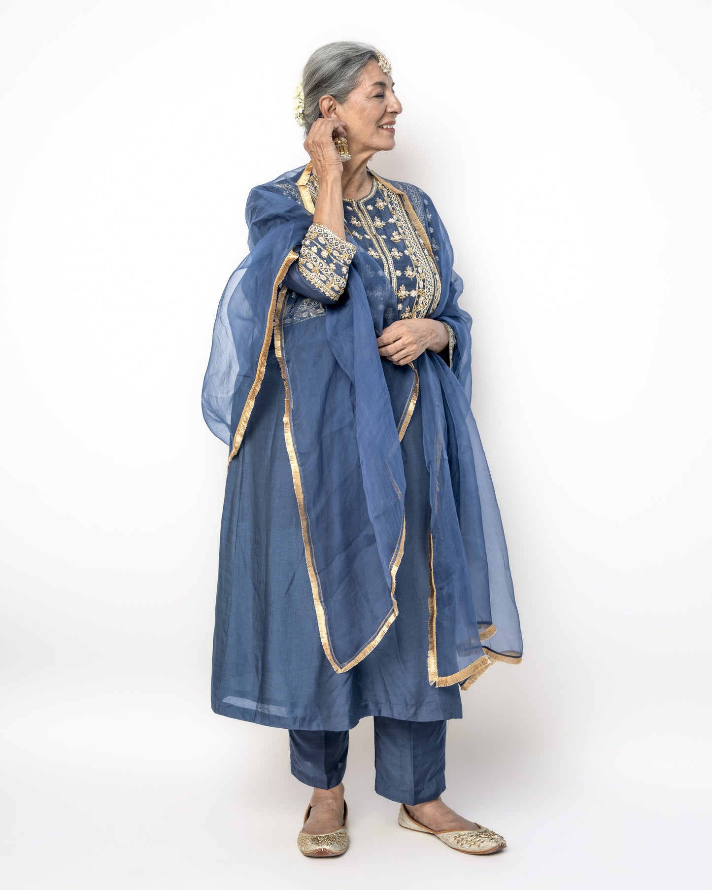 Royal Blue Tunic Set with Gold Embroidery