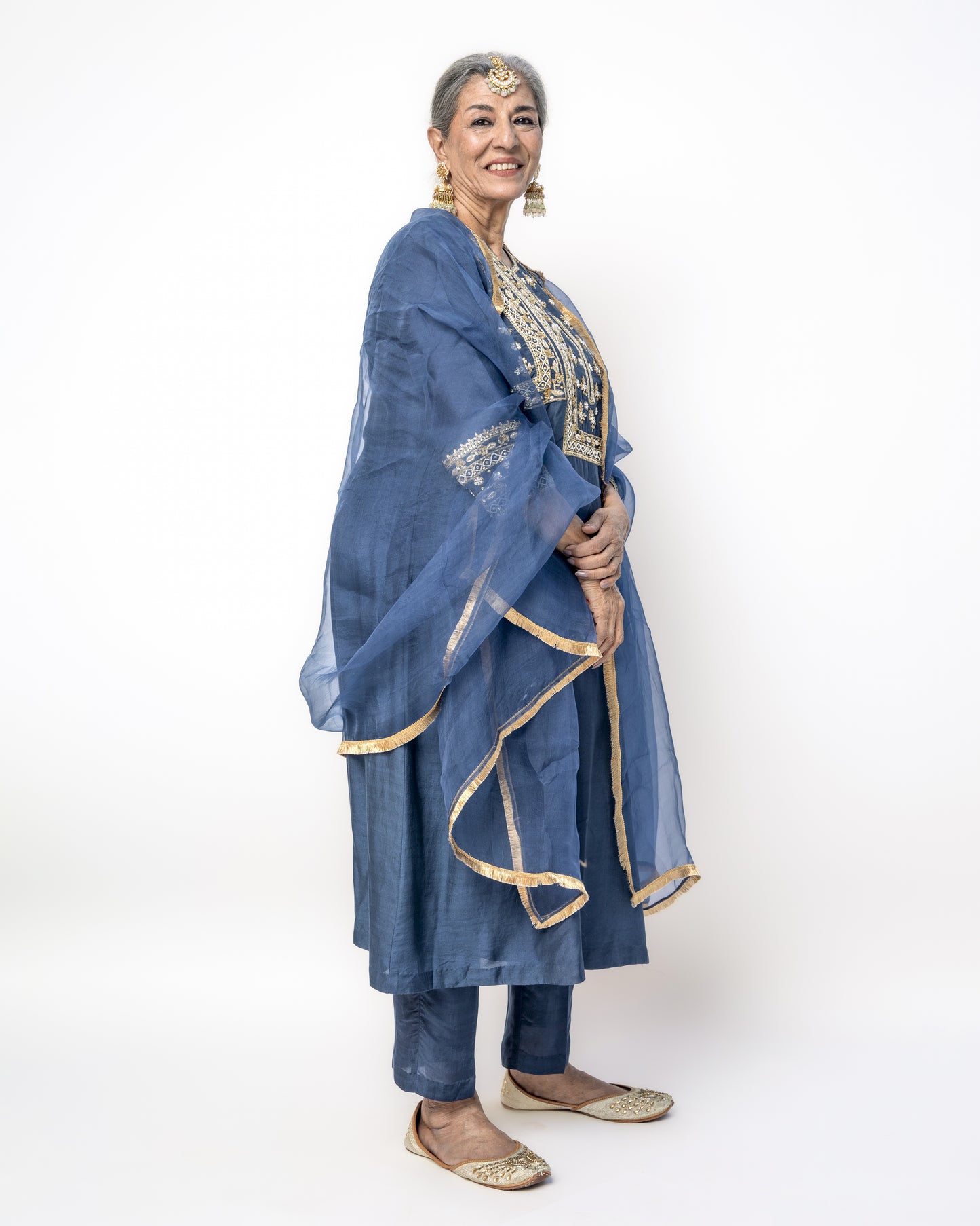 Royal Blue Tunic Set with Gold Embroidery