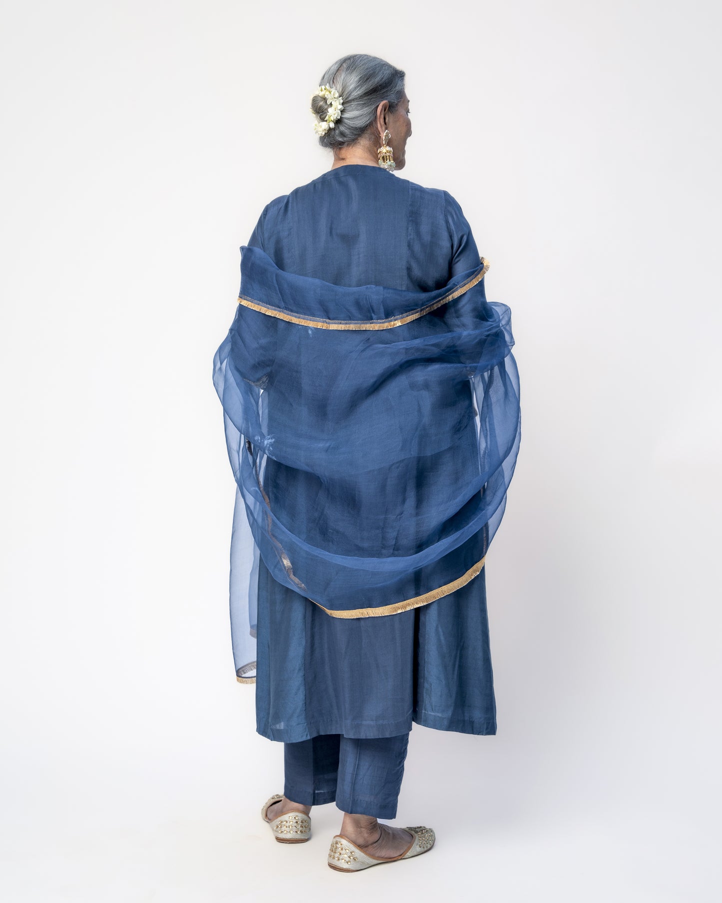Royal Blue Tunic Set with Gold Embroidery