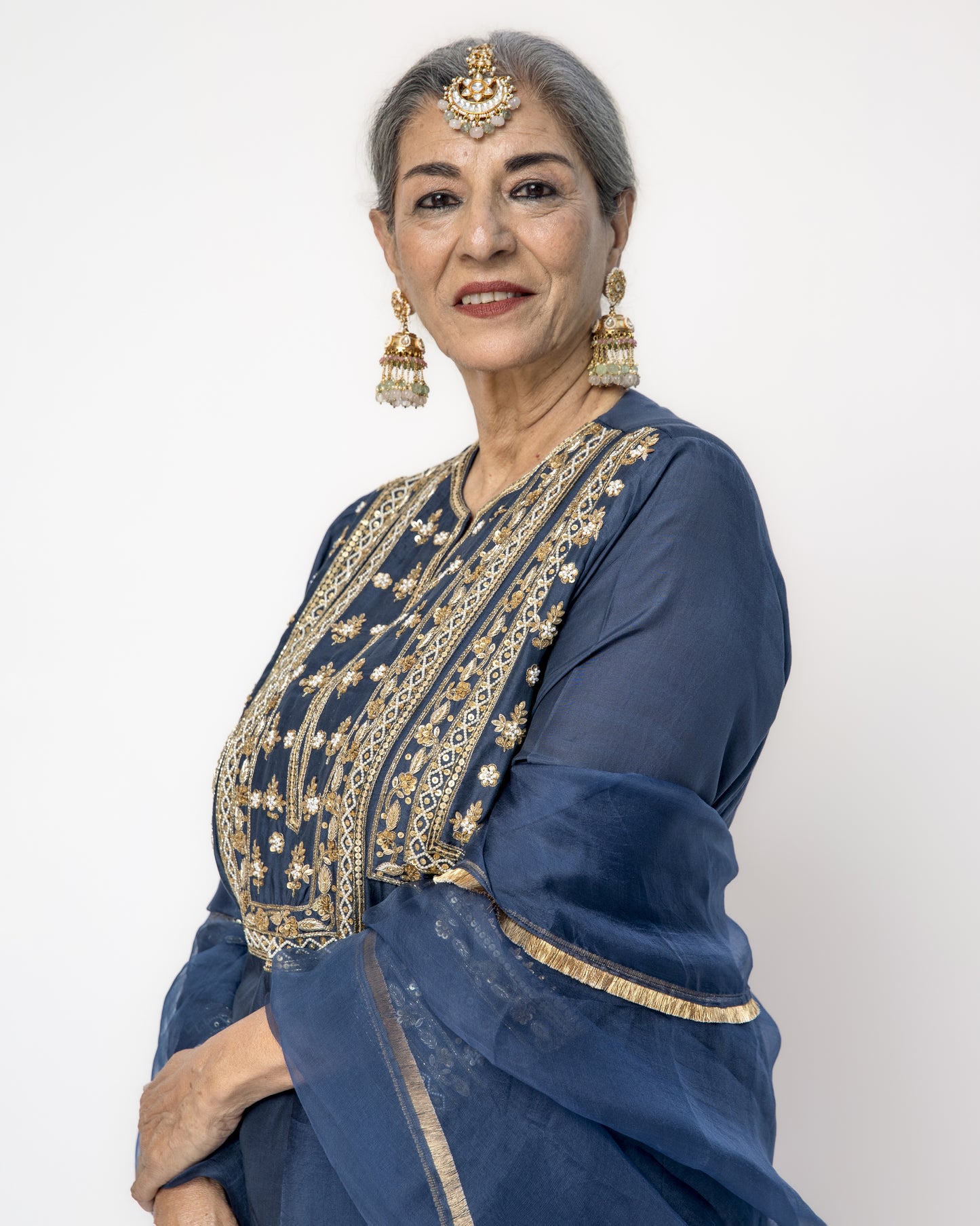 Royal Blue Tunic Set with Gold Embroidery