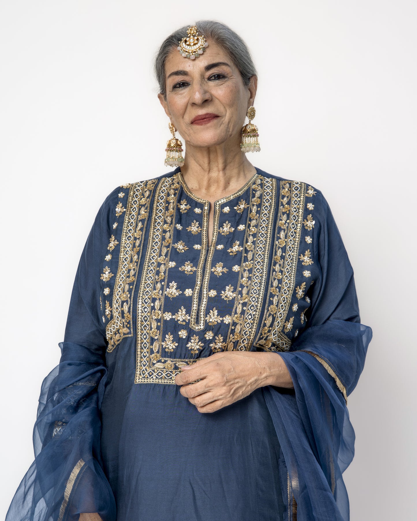 Royal Blue Tunic Set with Gold Embroidery