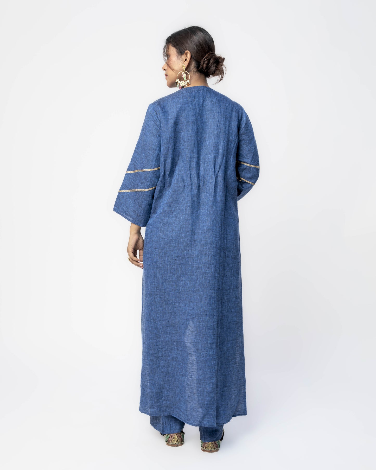 Space Blue Asymmetrical Tunic Set with Multi Beads and Mirror