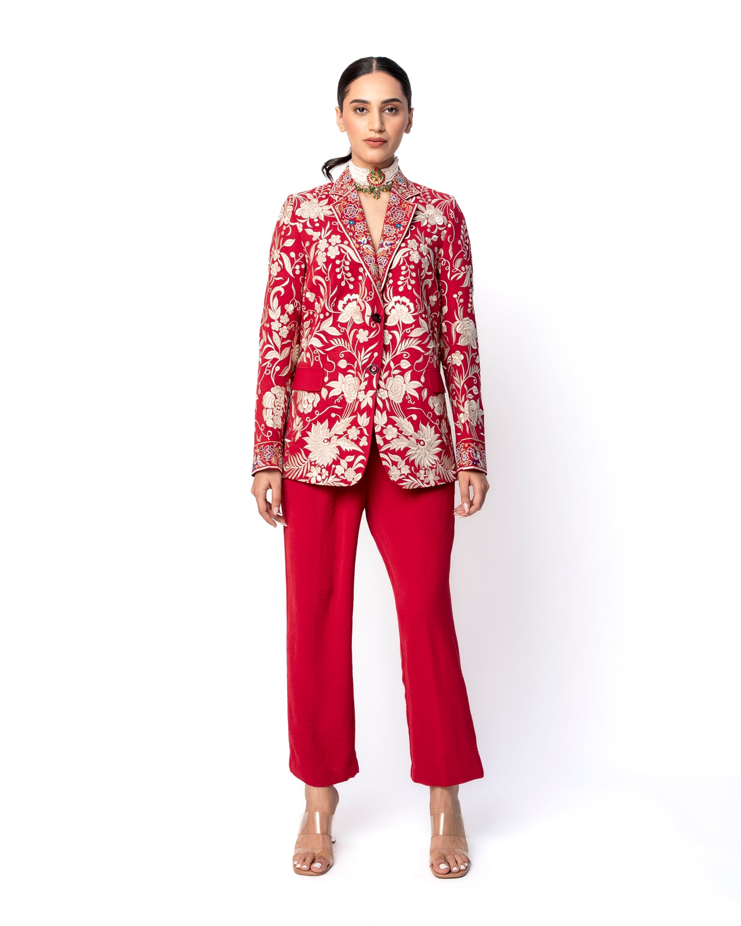 Maroon Jacket and Pant with Parsi Embroidered Blazer
