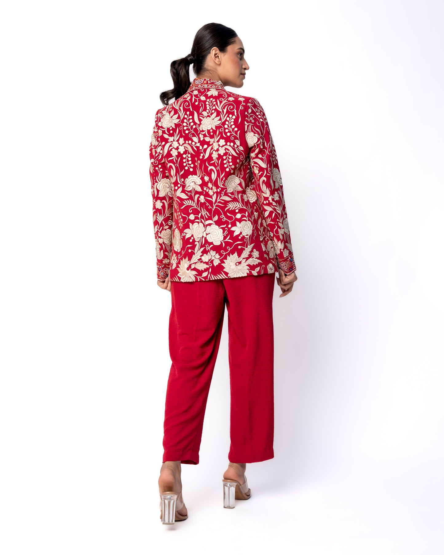 Maroon Jacket and Pant with Parsi Embroidered Blazer
