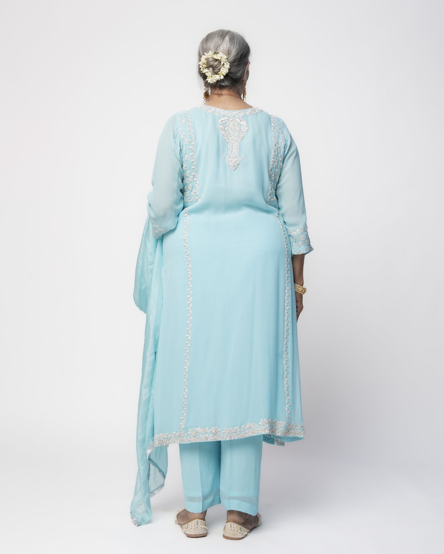 Firozi Georgette Tunic Set with Tabby Silk Dupatta