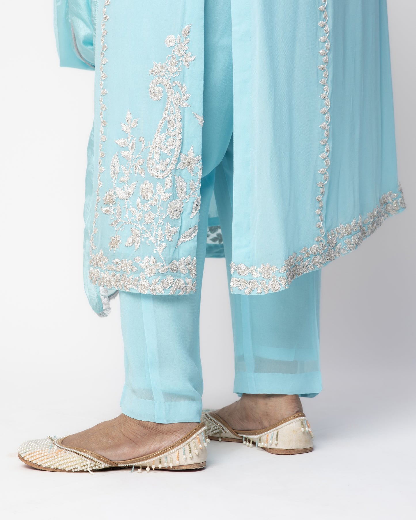 Firozi Georgette Tunic Set with Tabby Silk Dupatta