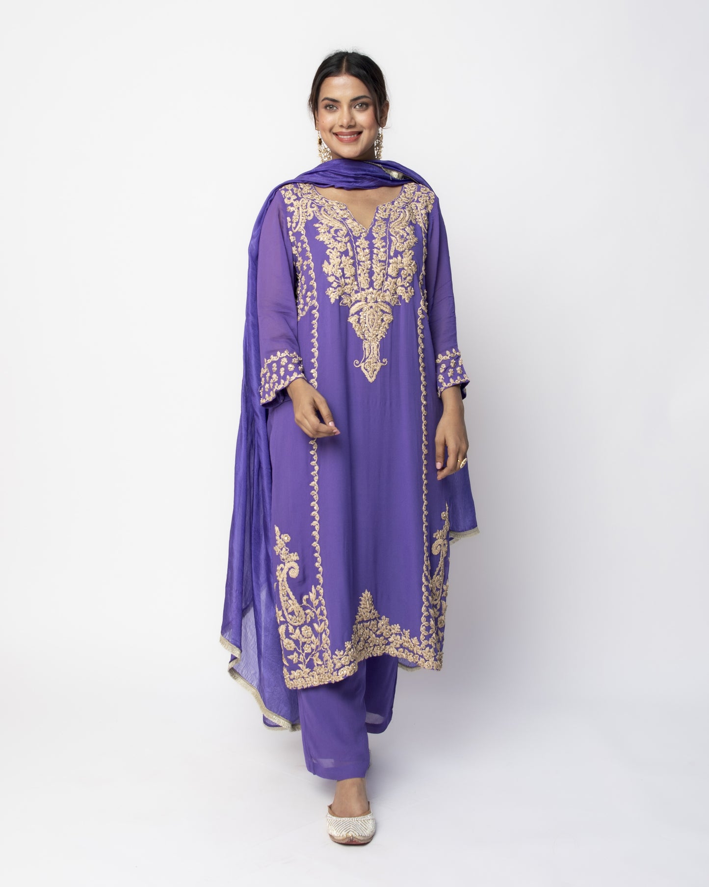 Purple Georgette Tunic Set with Tabby Silk Dupatta