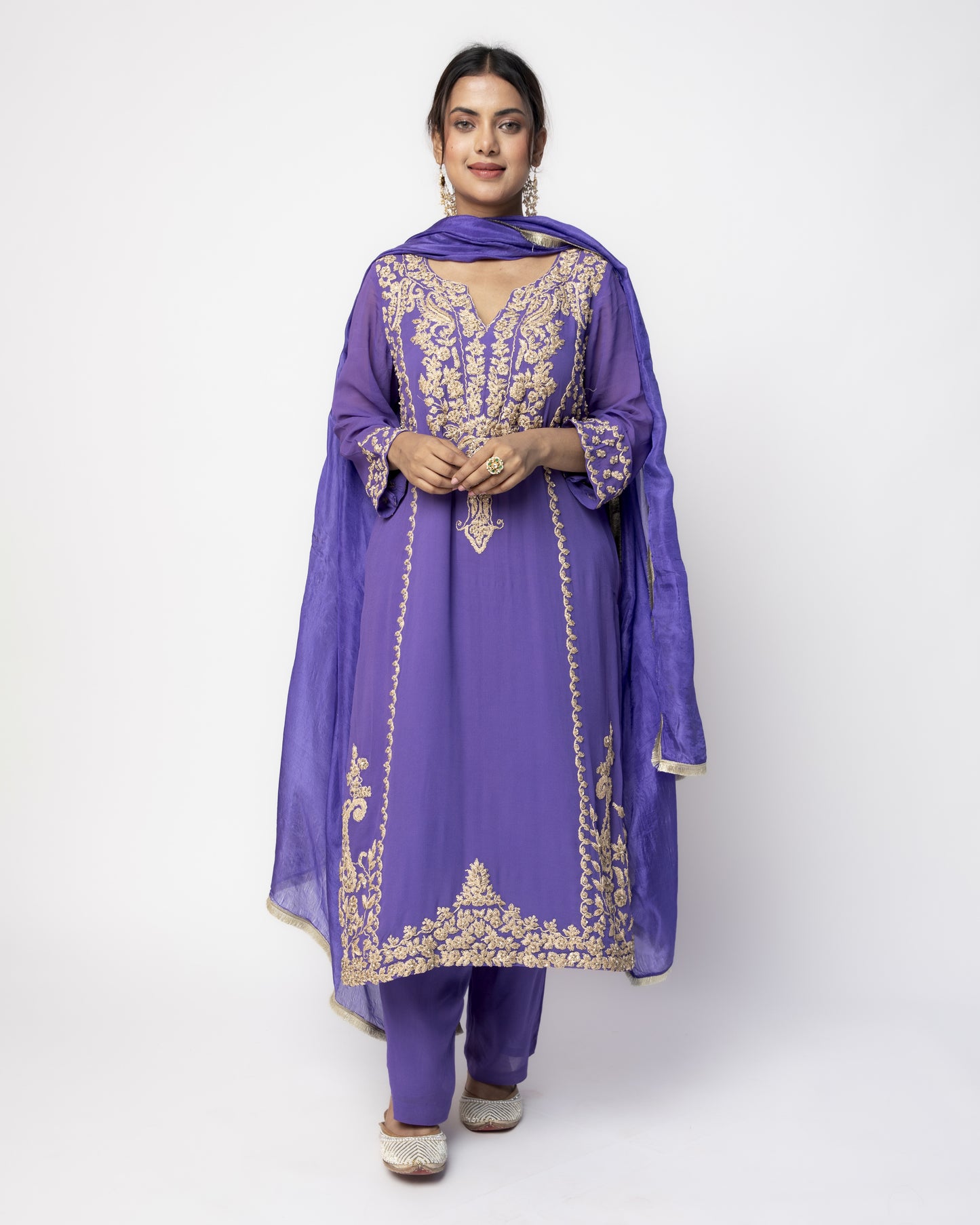 Purple Georgette Tunic Set with Tabby Silk Dupatta