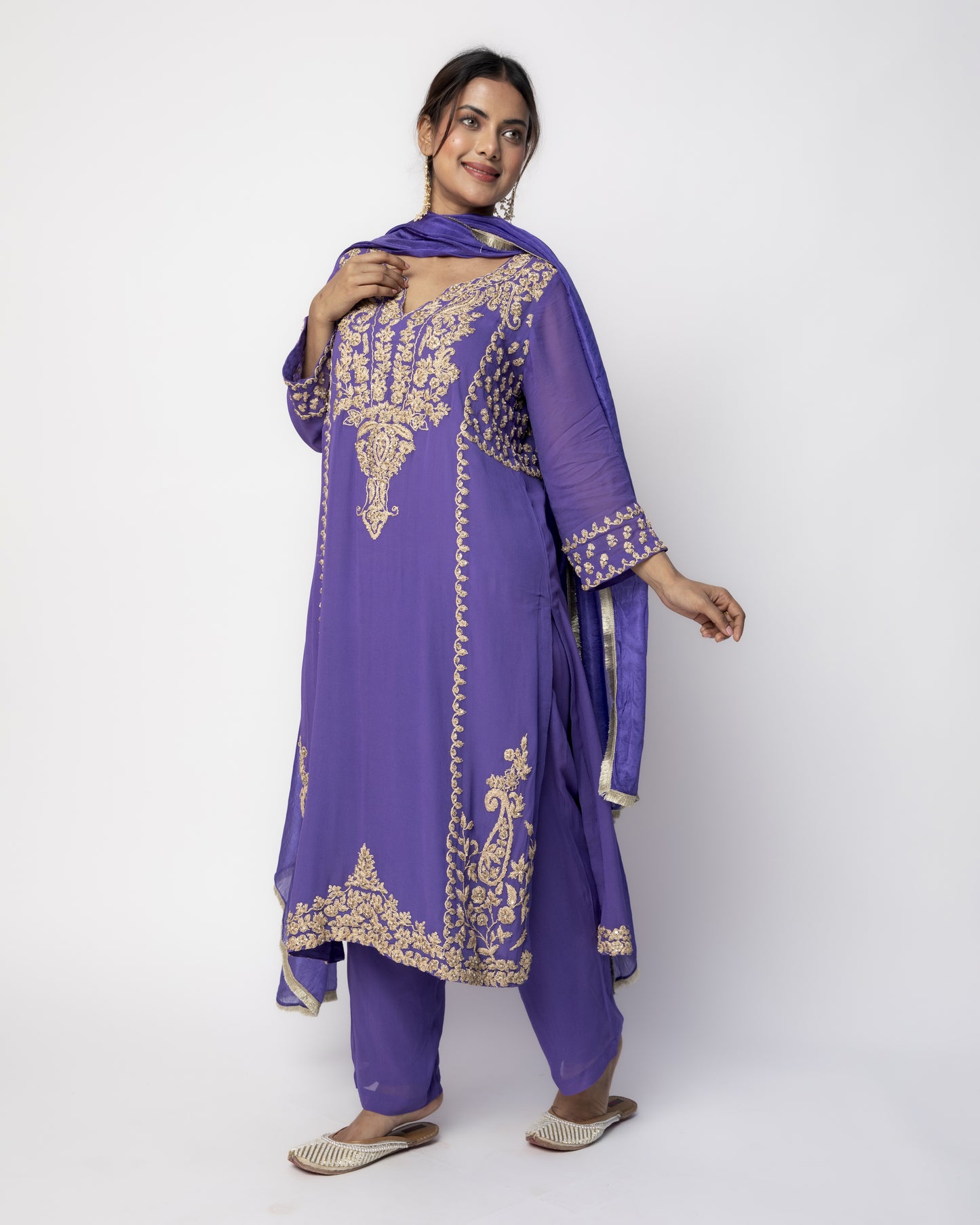Purple Georgette Tunic Set with Tabby Silk Dupatta