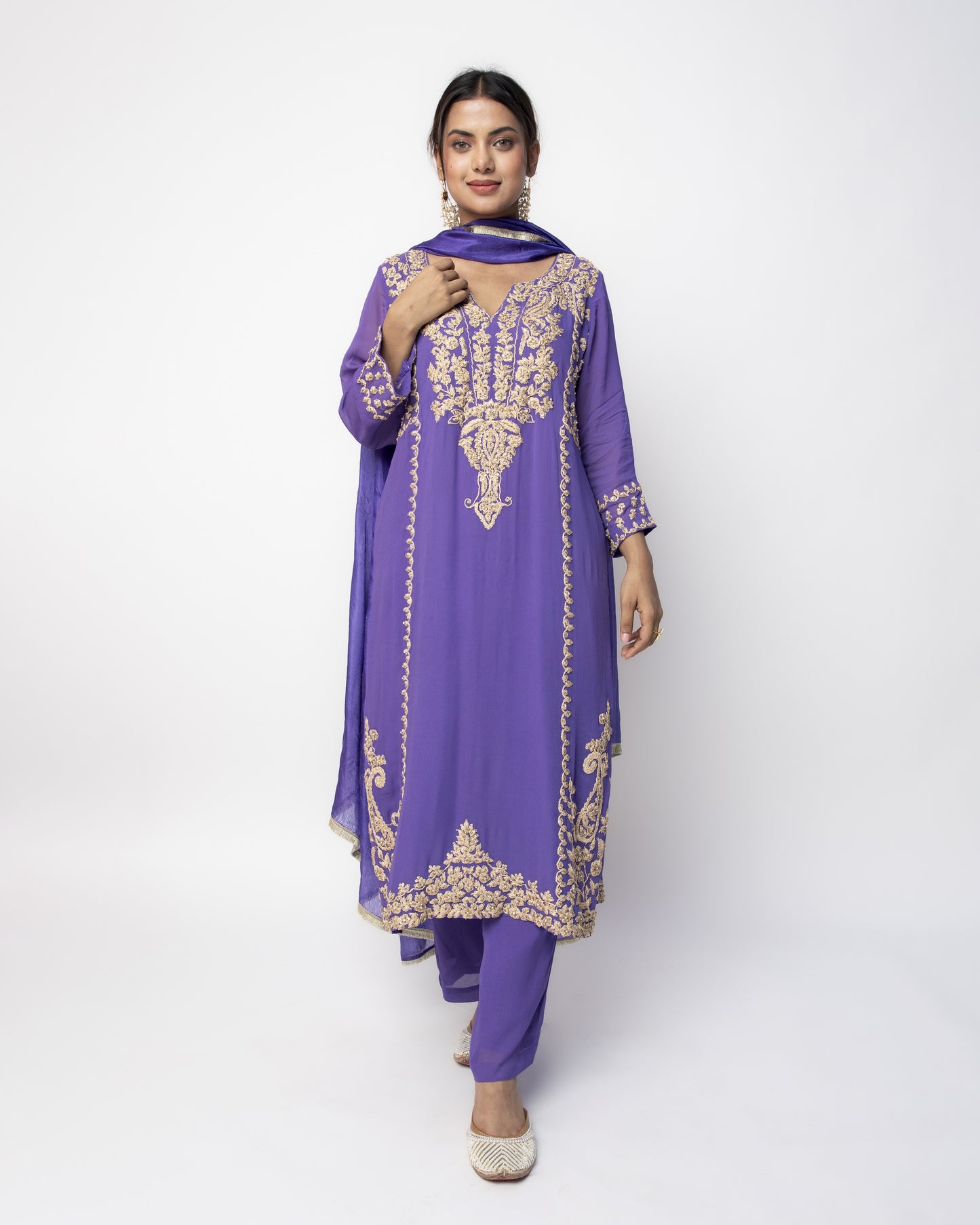 Purple Georgette Tunic Set with Tabby Silk Dupatta