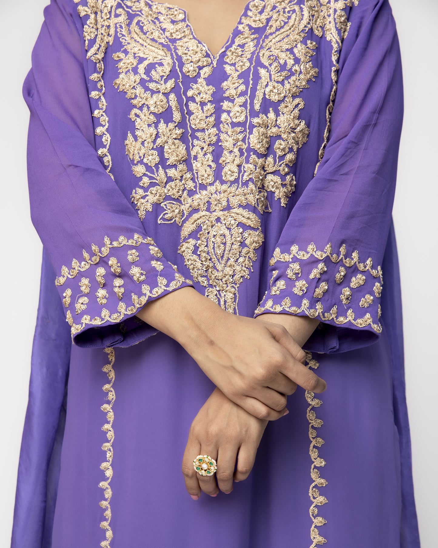 Purple Georgette Tunic Set with Tabby Silk Dupatta