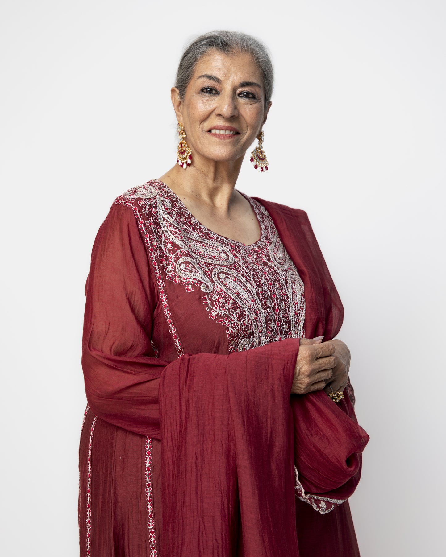 Maroon Classy Kali Tunic Set and Dupatta