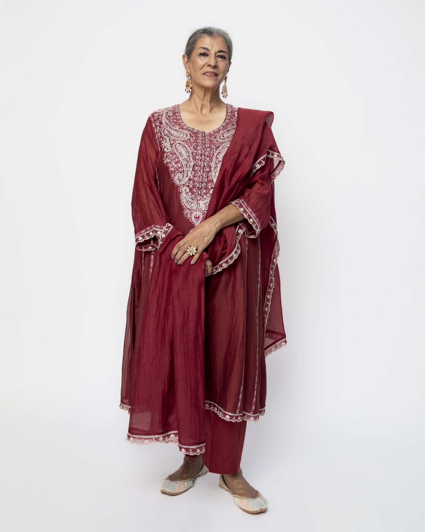 Maroon Classy Kali Tunic Set and Dupatta