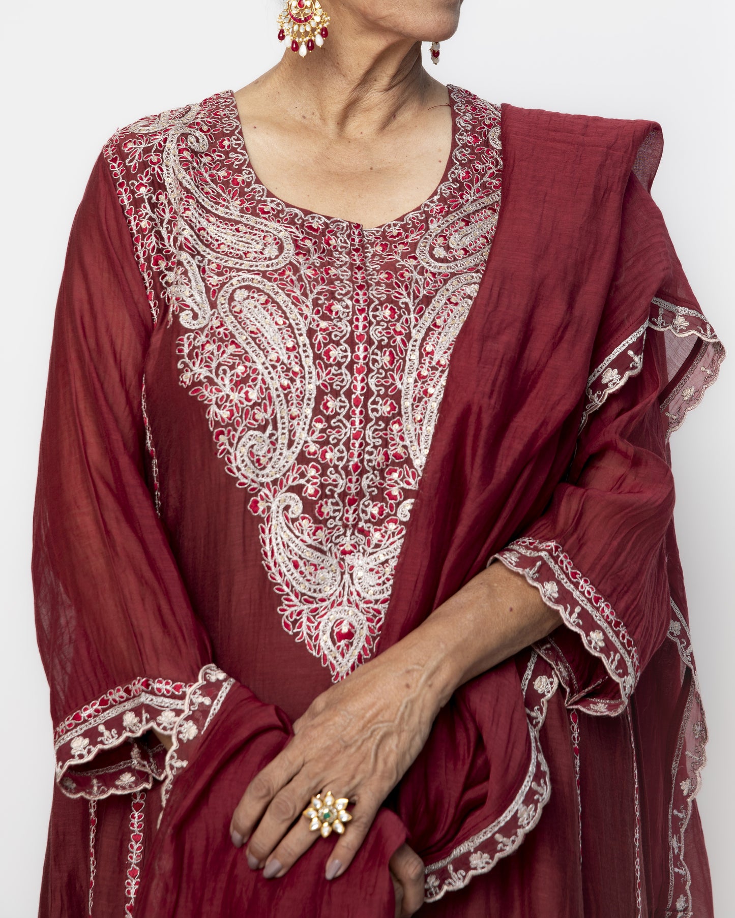 Maroon Classy Kali Tunic Set and Dupatta