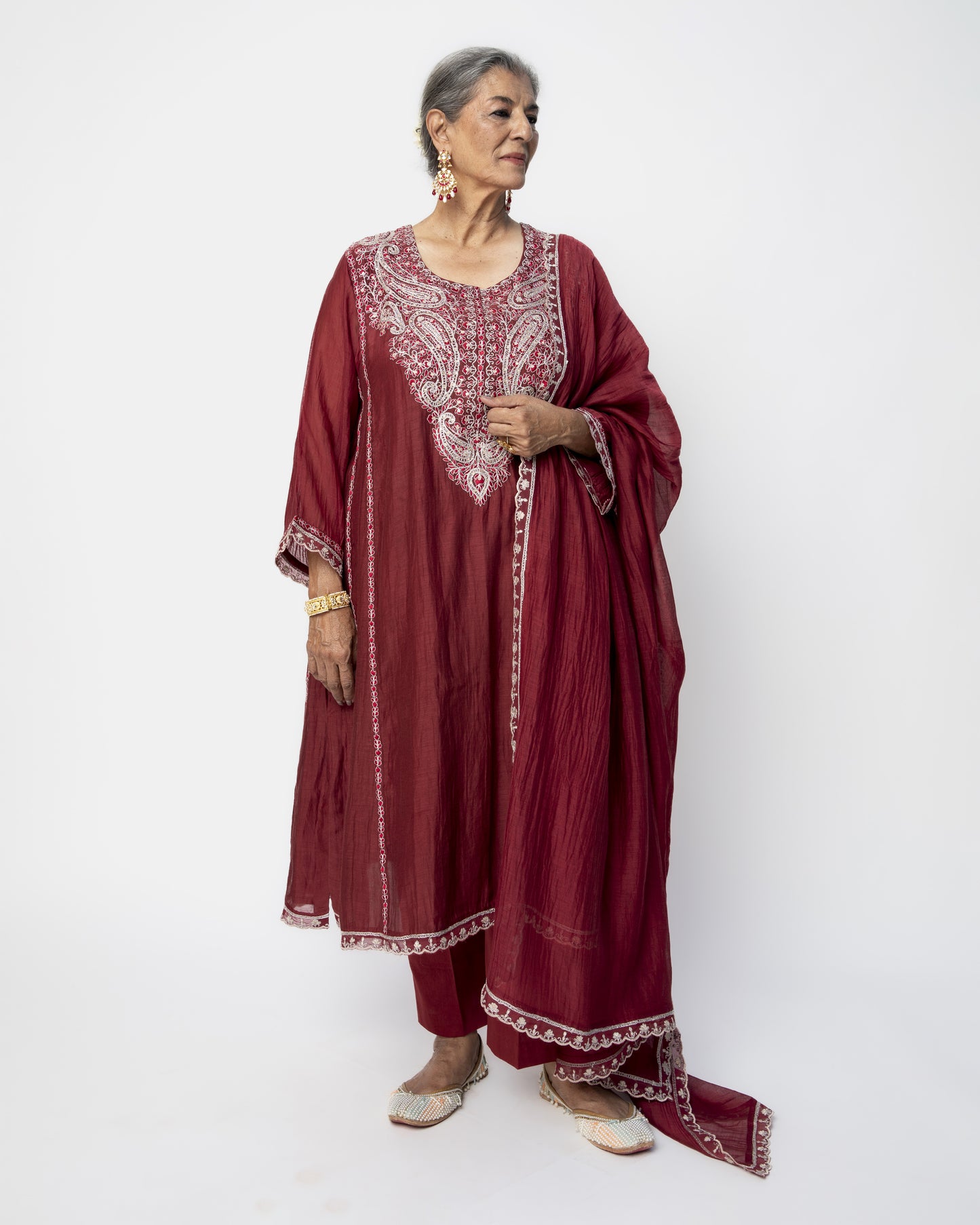 Maroon Classy Kali Tunic Set and Dupatta