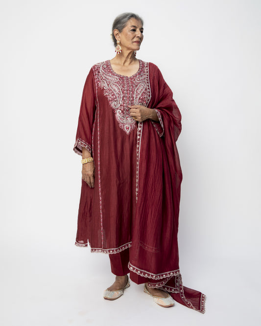 Maroon Classy Kali Tunic Set and Dupatta