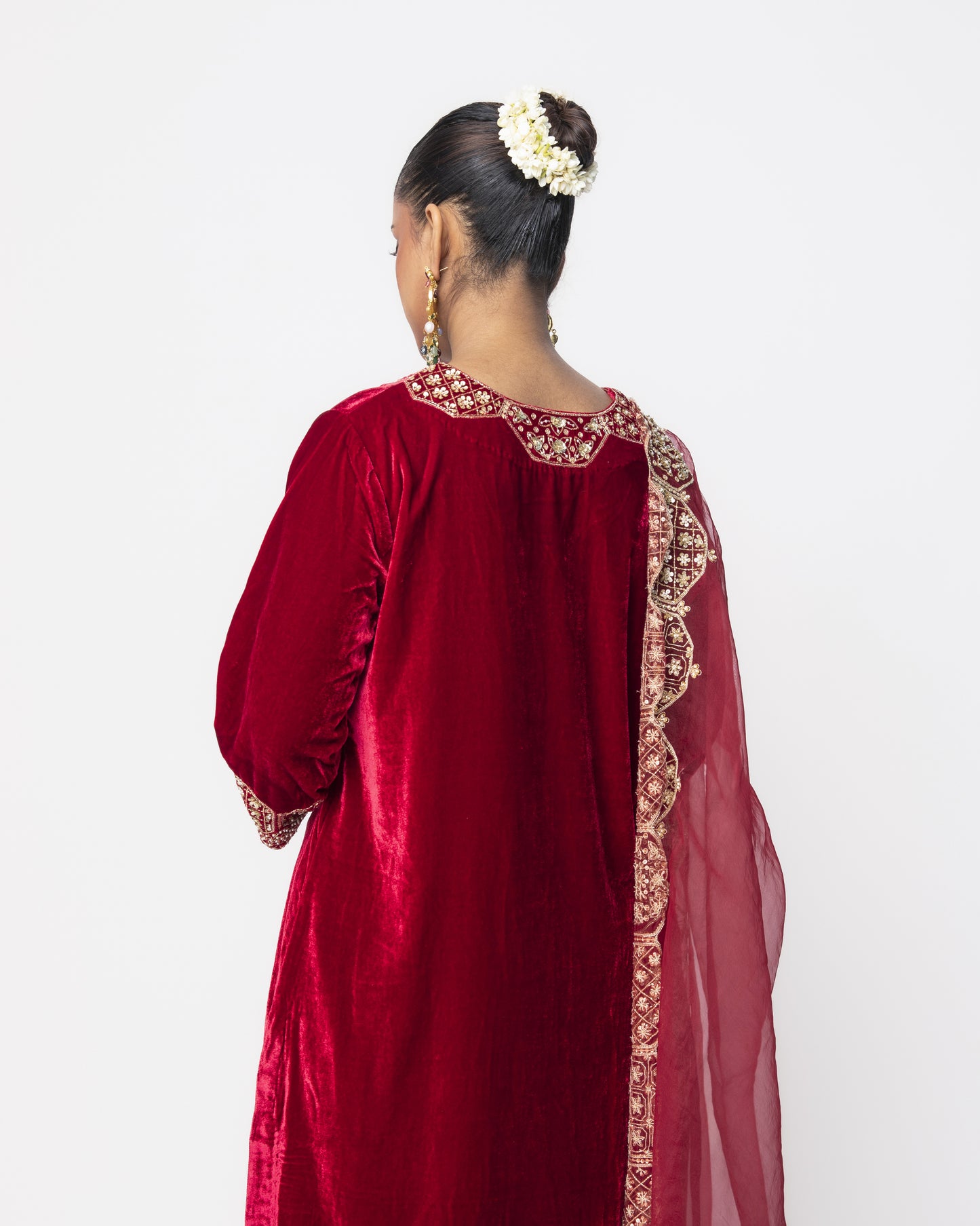 Red Velvet Embroidery Tunic Set