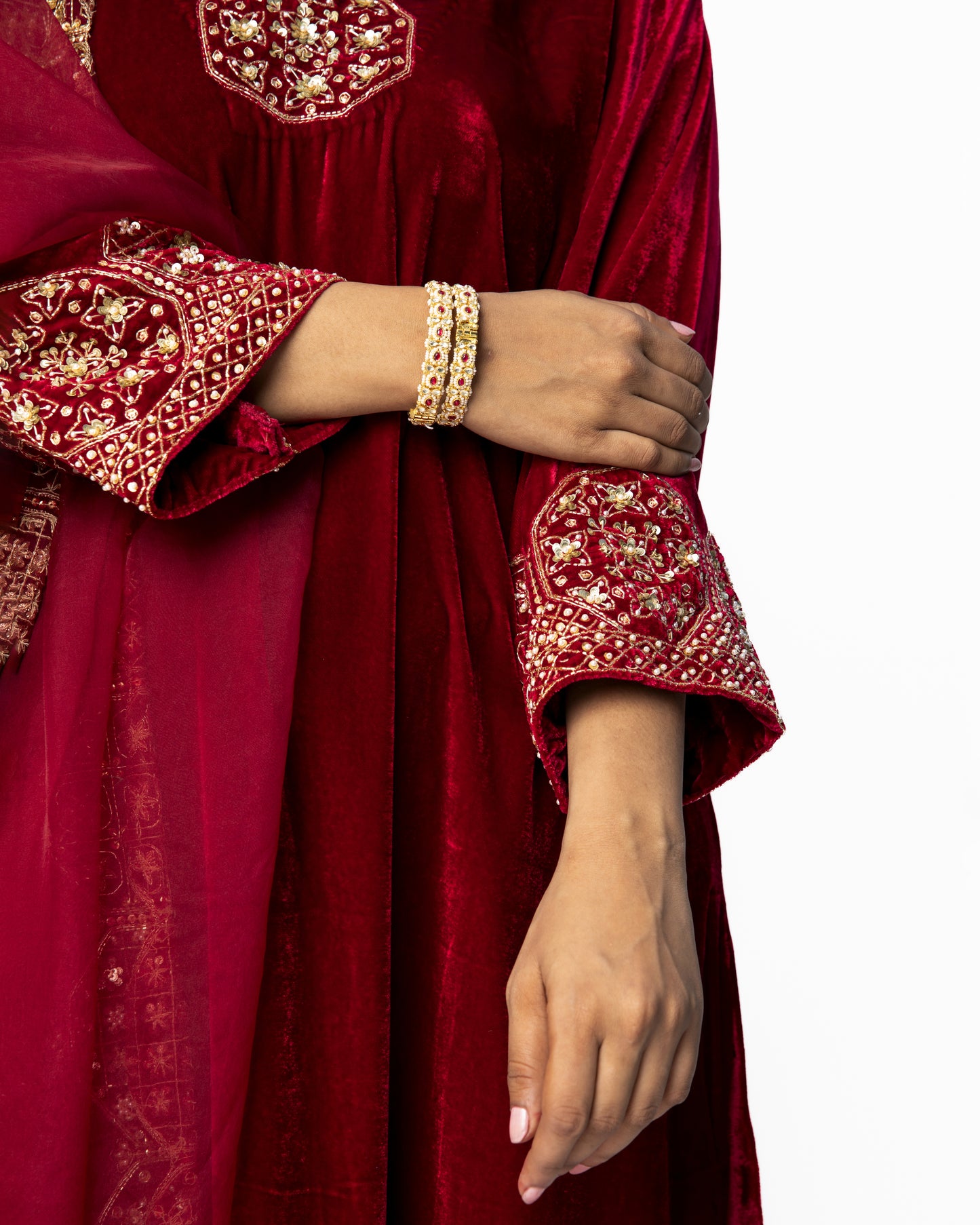 Red Velvet Embroidery Tunic Set