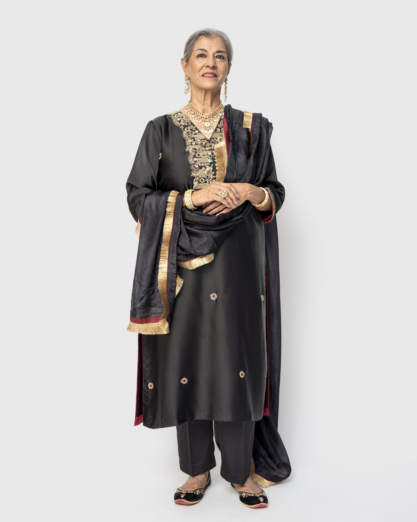 Black Double Satin Tunic Set