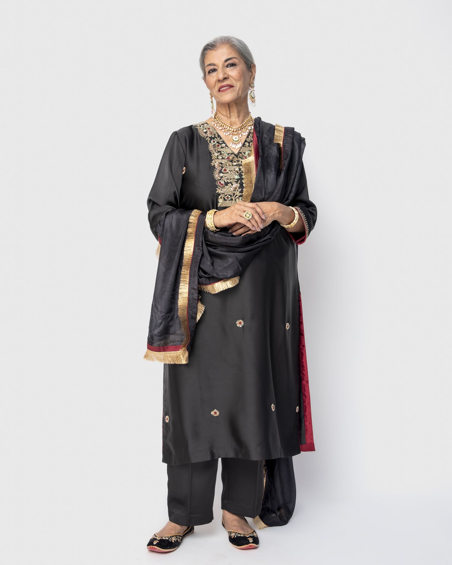 Black Double Satin Tunic Set