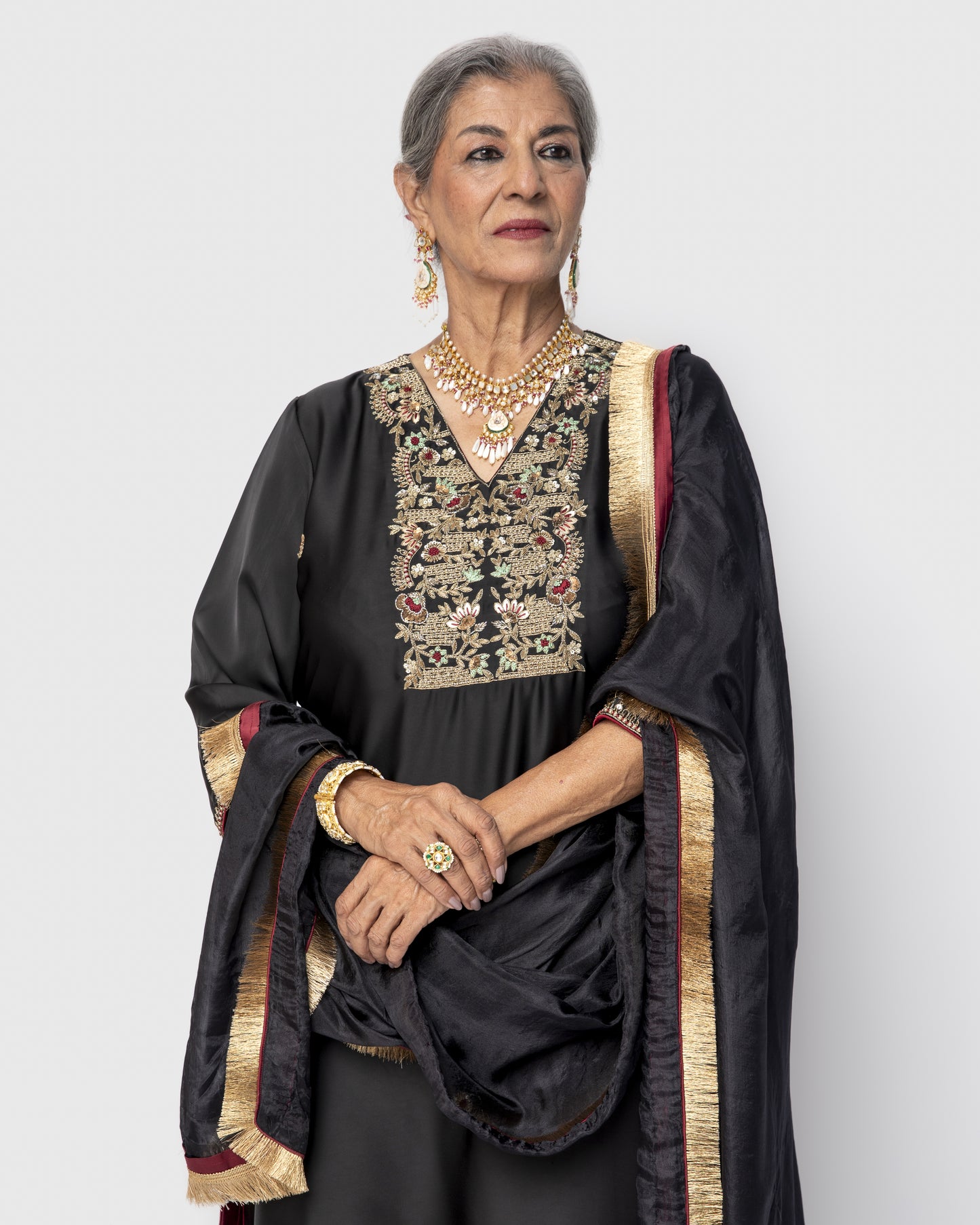 Black Double Satin Tunic Set