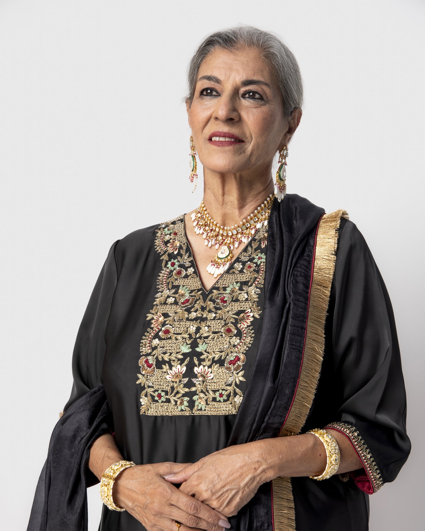 Black Double Satin Tunic Set