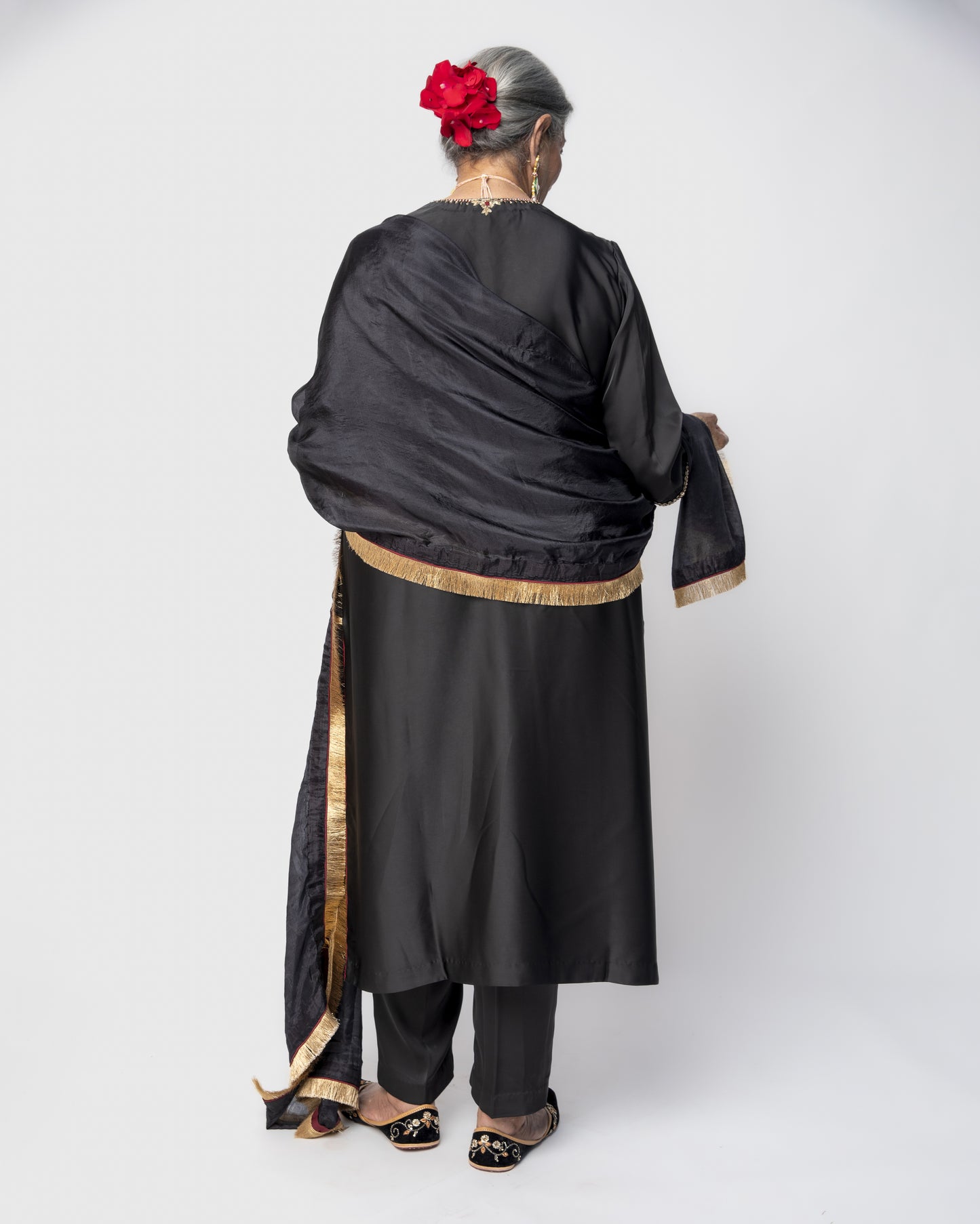 Black Double Satin Tunic Set
