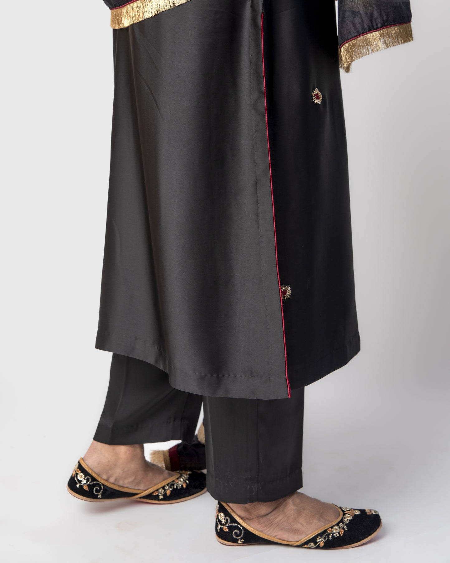 Black Double Satin Tunic Set