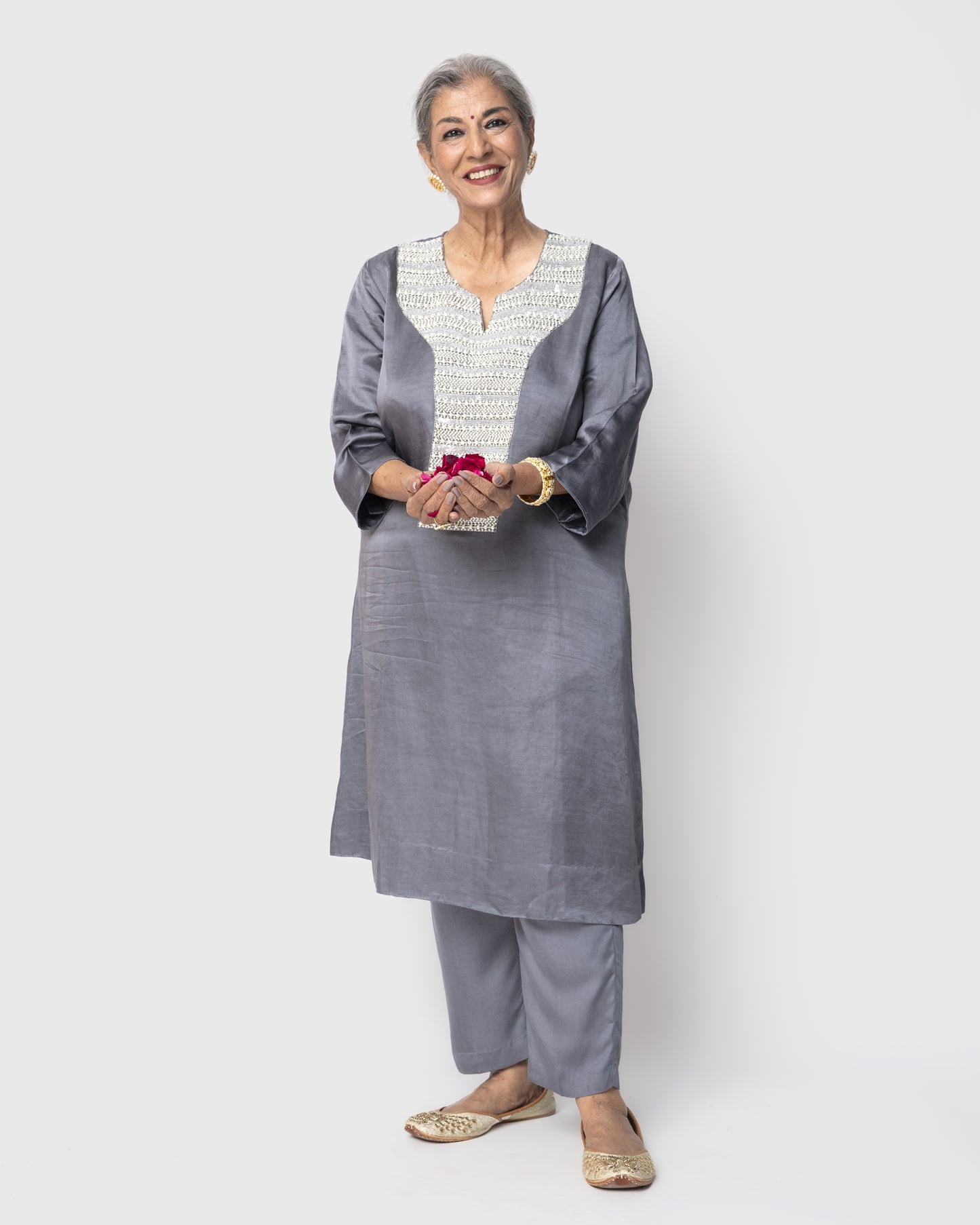 Steel Grey Tunic Set with Pearl & Sequin