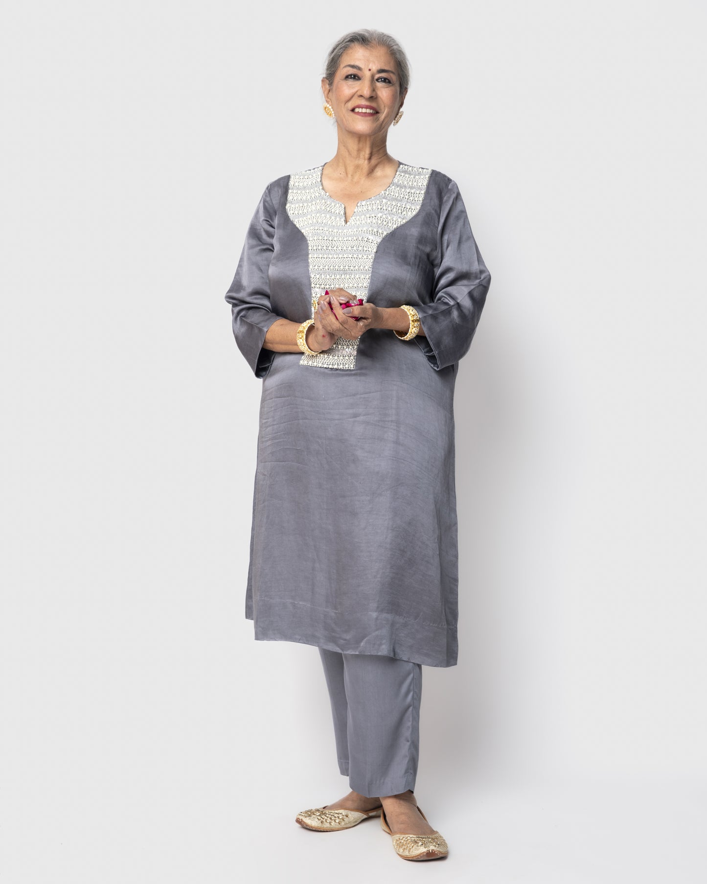 Steel Grey Tunic Set with Pearl & Sequin
