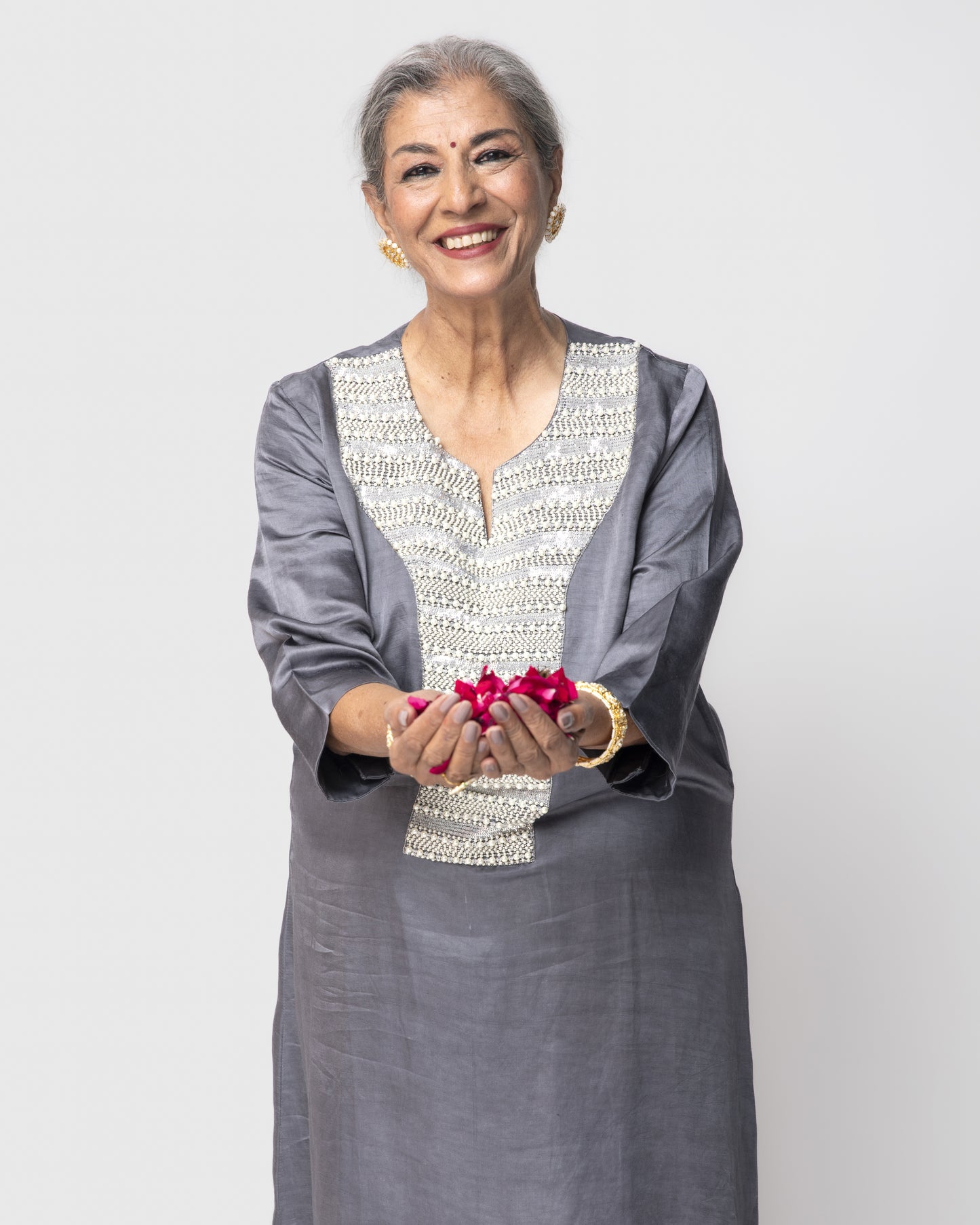 Steel Grey Tunic Set with Pearl & Sequin
