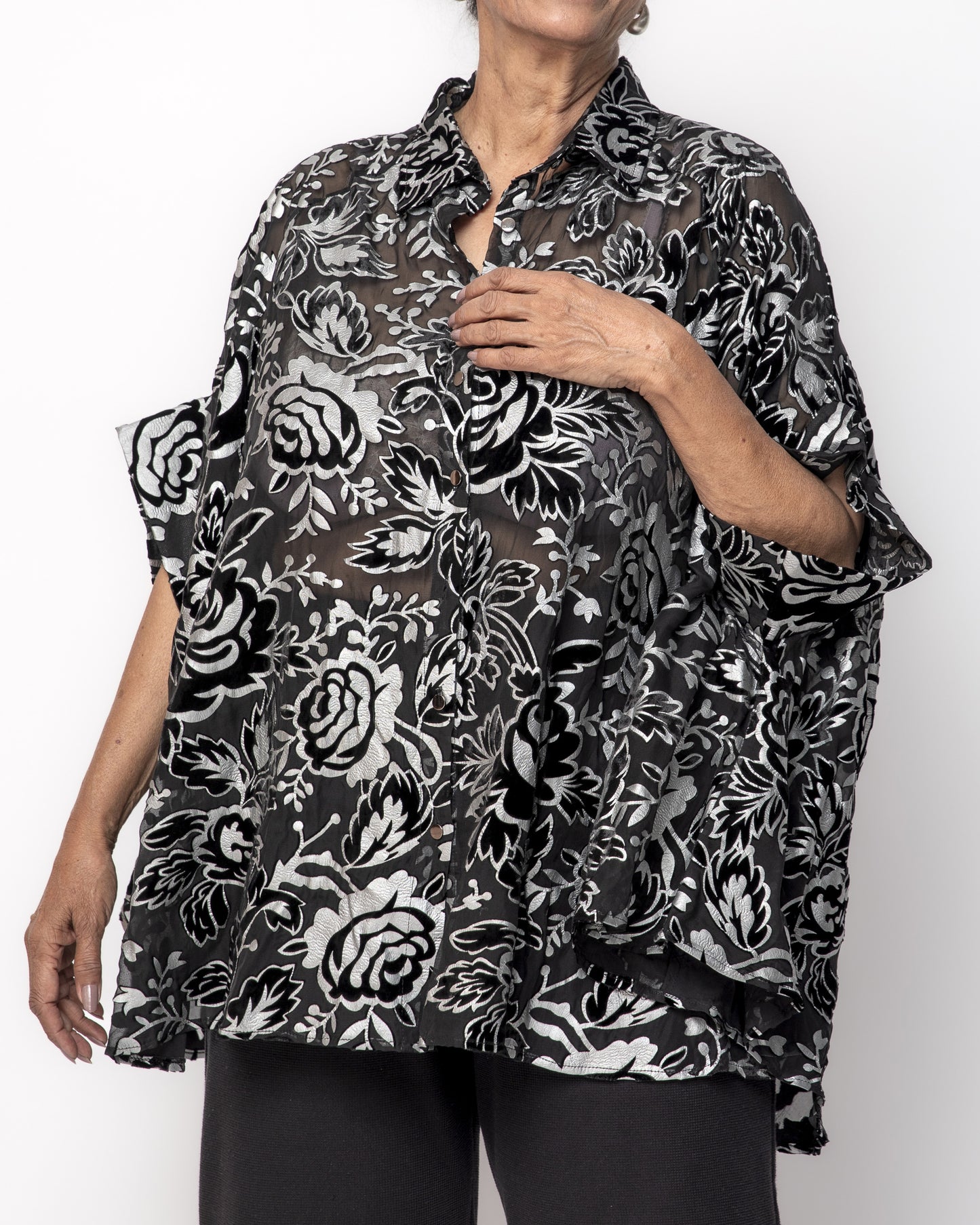 Devoré Velvet Cape Shirt Black