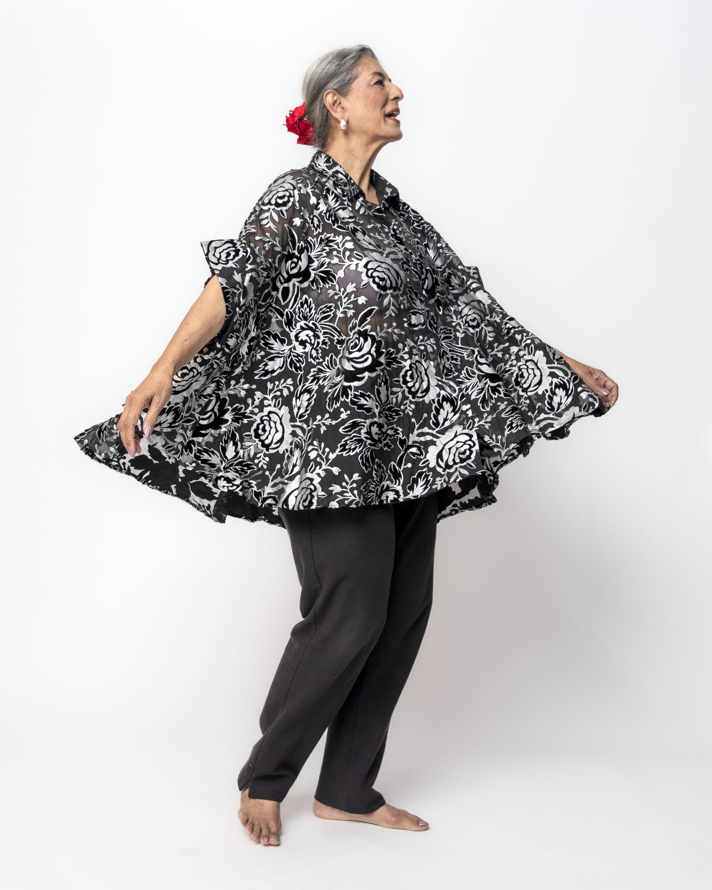 Devoré Velvet Cape Shirt Black