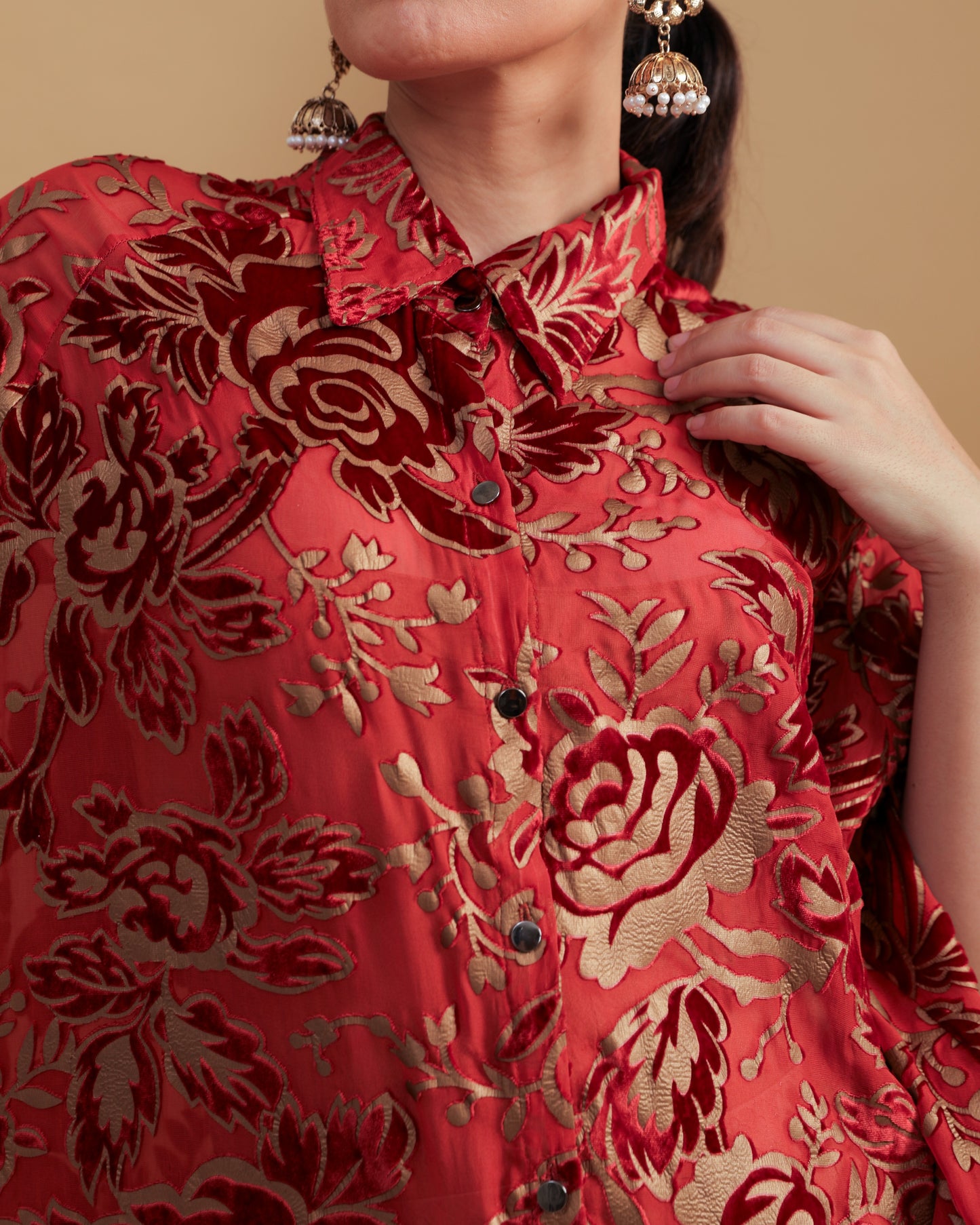 Devoré Velvet Cape Shirt Mahroom