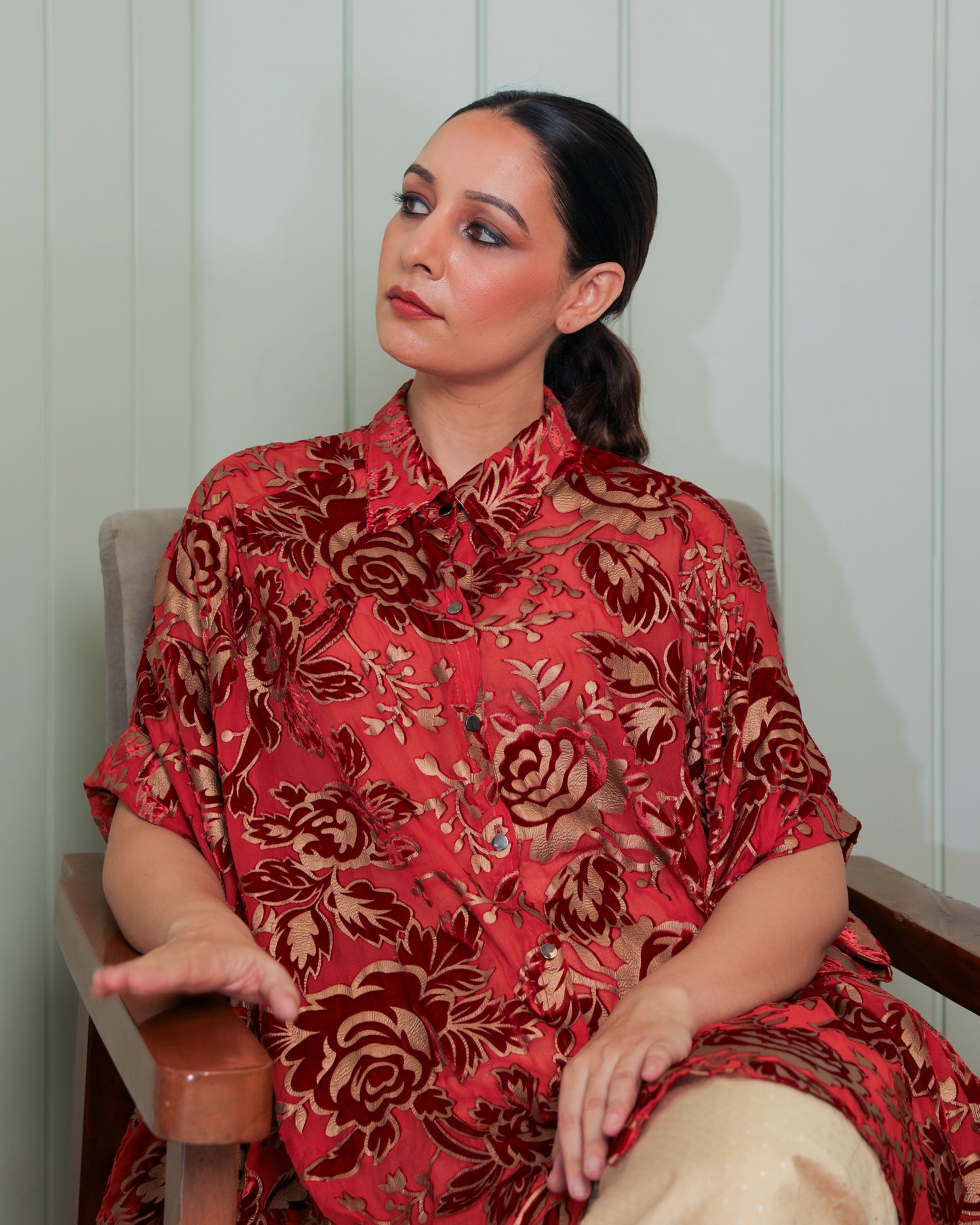 Devoré Velvet Cape Shirt Mahroom