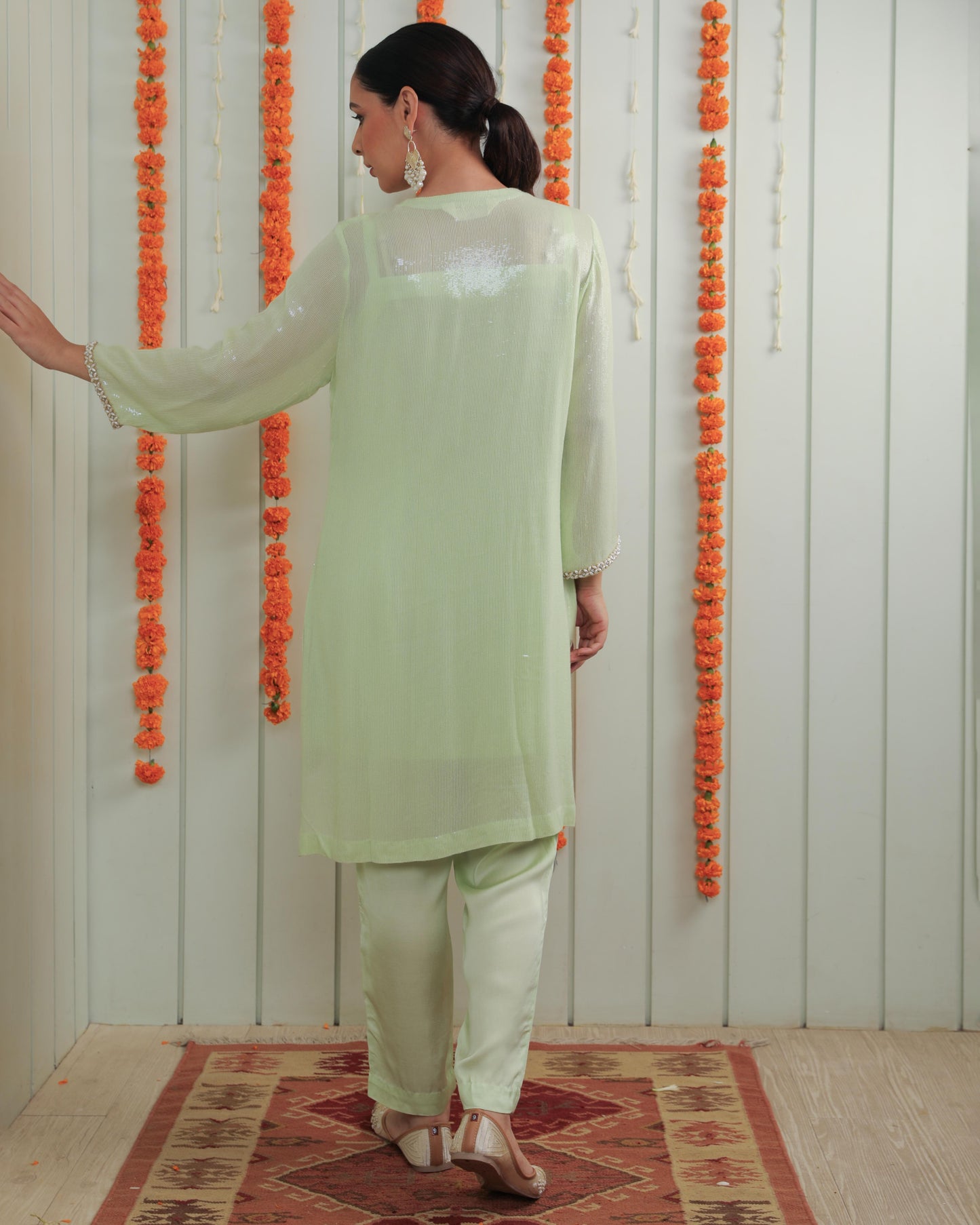 Emma Pistache Green Georgette Tunic Set
