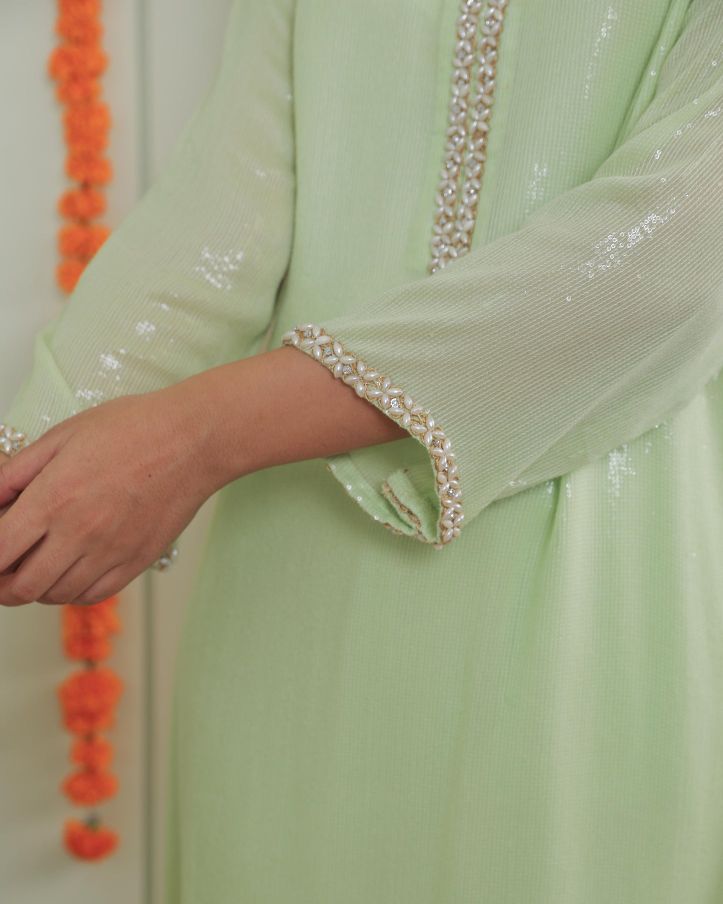 Emma Pistache Green Georgette Tunic Set