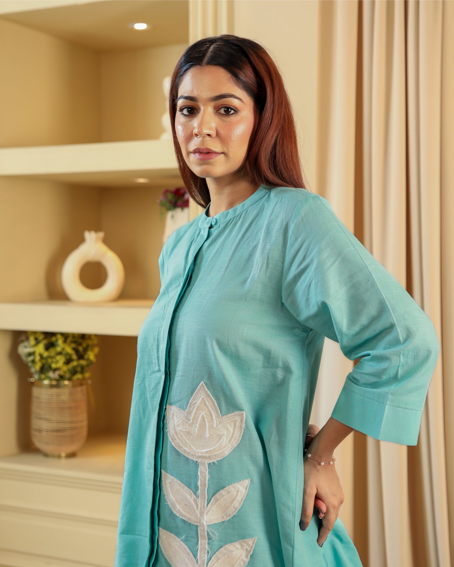 Aqua Green Floral Applique Set