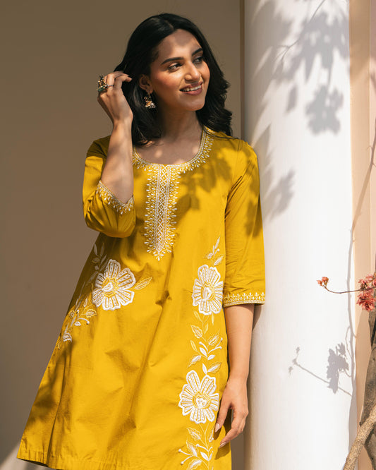 Mustard Poplin Tunic Set
