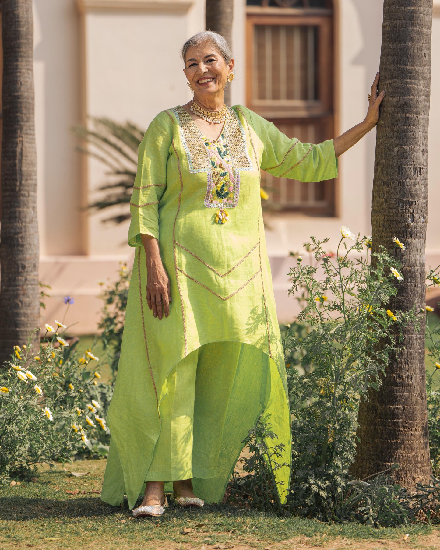 Lime Green Asymmetrical Tunic Set