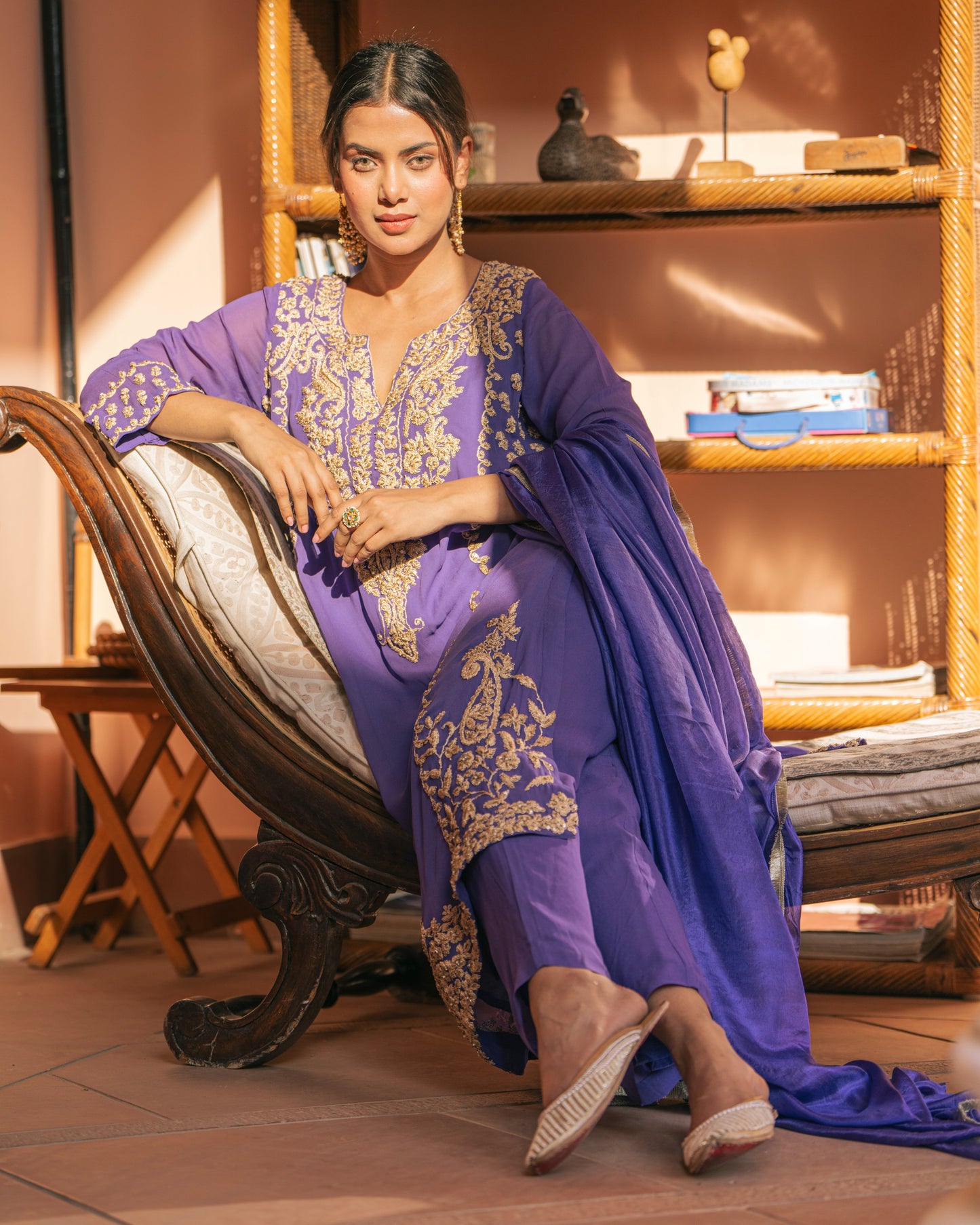 Purple Georgette Tunic Set with Tabby Silk Dupatta
