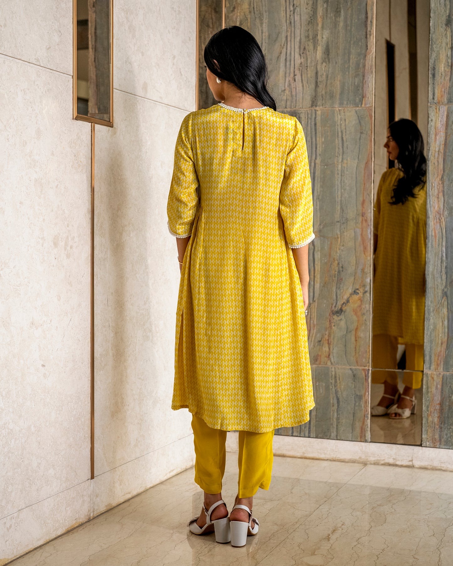 Printed Crepe Tunic Set - YELLOW