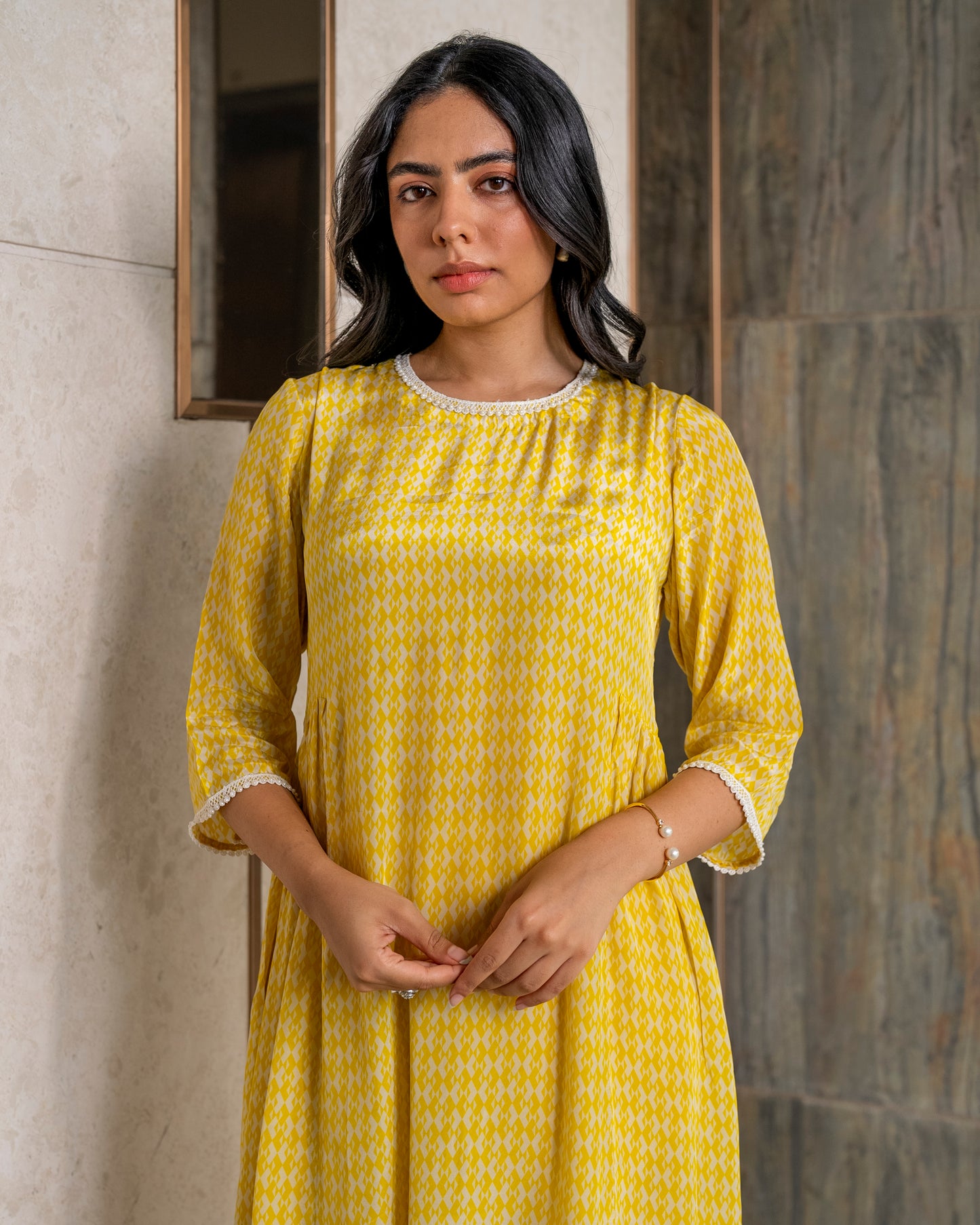 Printed Crepe Tunic Set - YELLOW