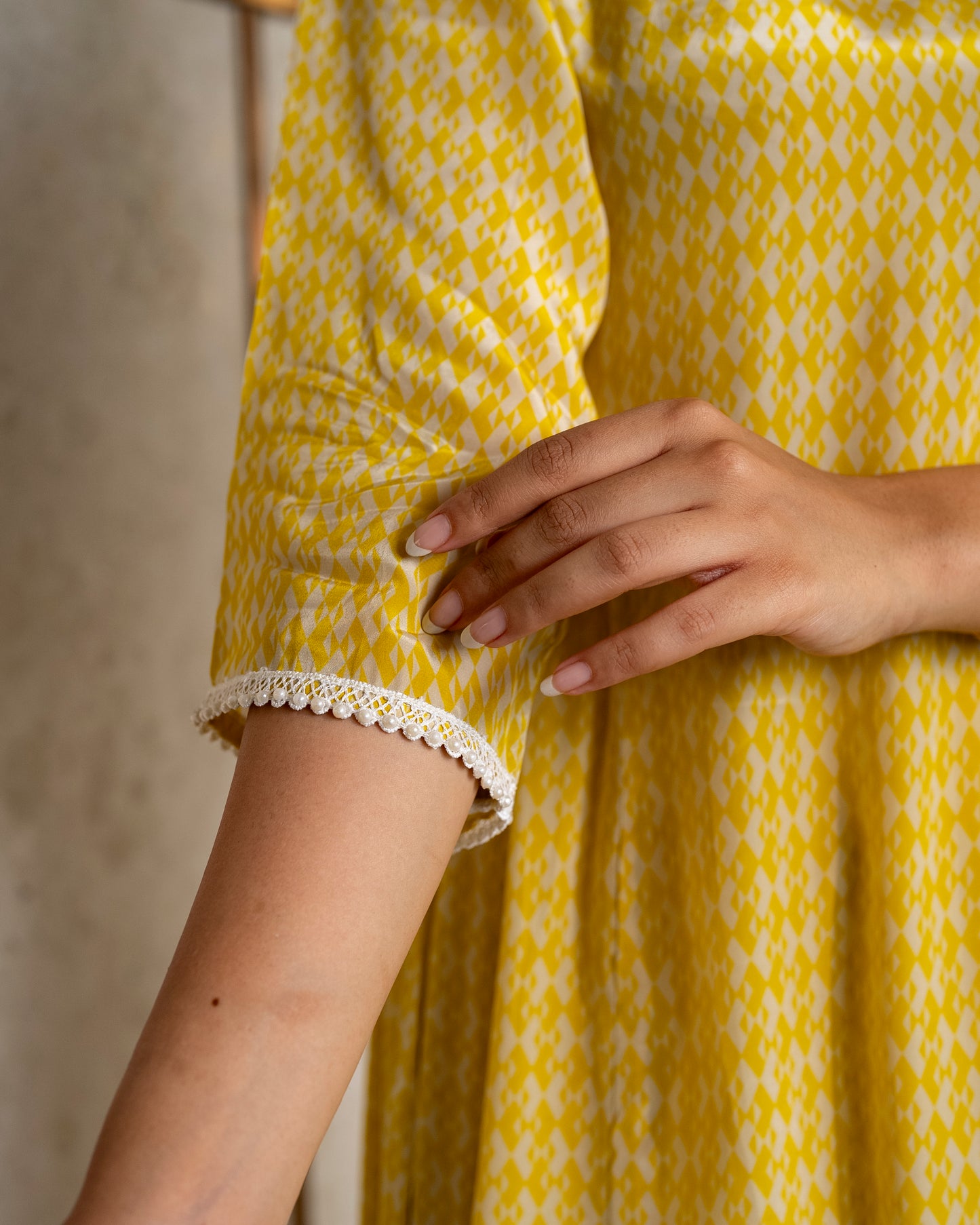 Printed Crepe Tunic Set - YELLOW