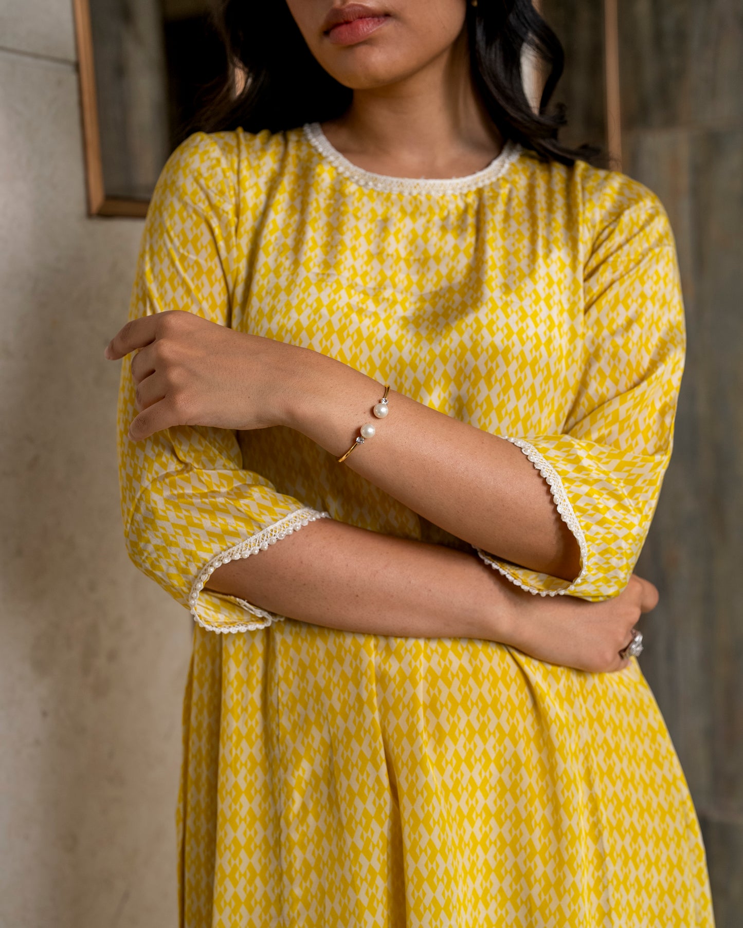 Printed Crepe Tunic Set - YELLOW
