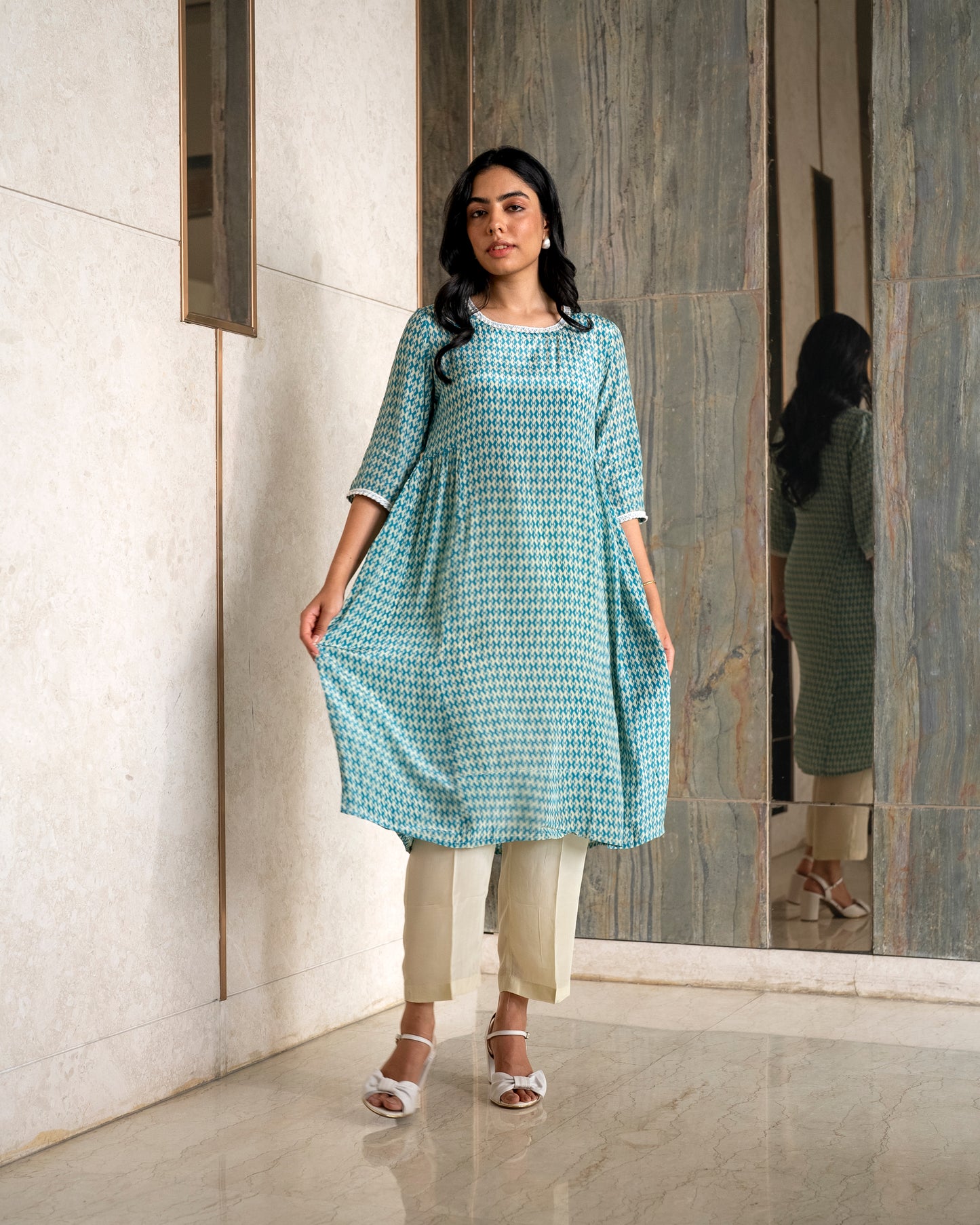 Printed Crepe Tunic Set - TURK