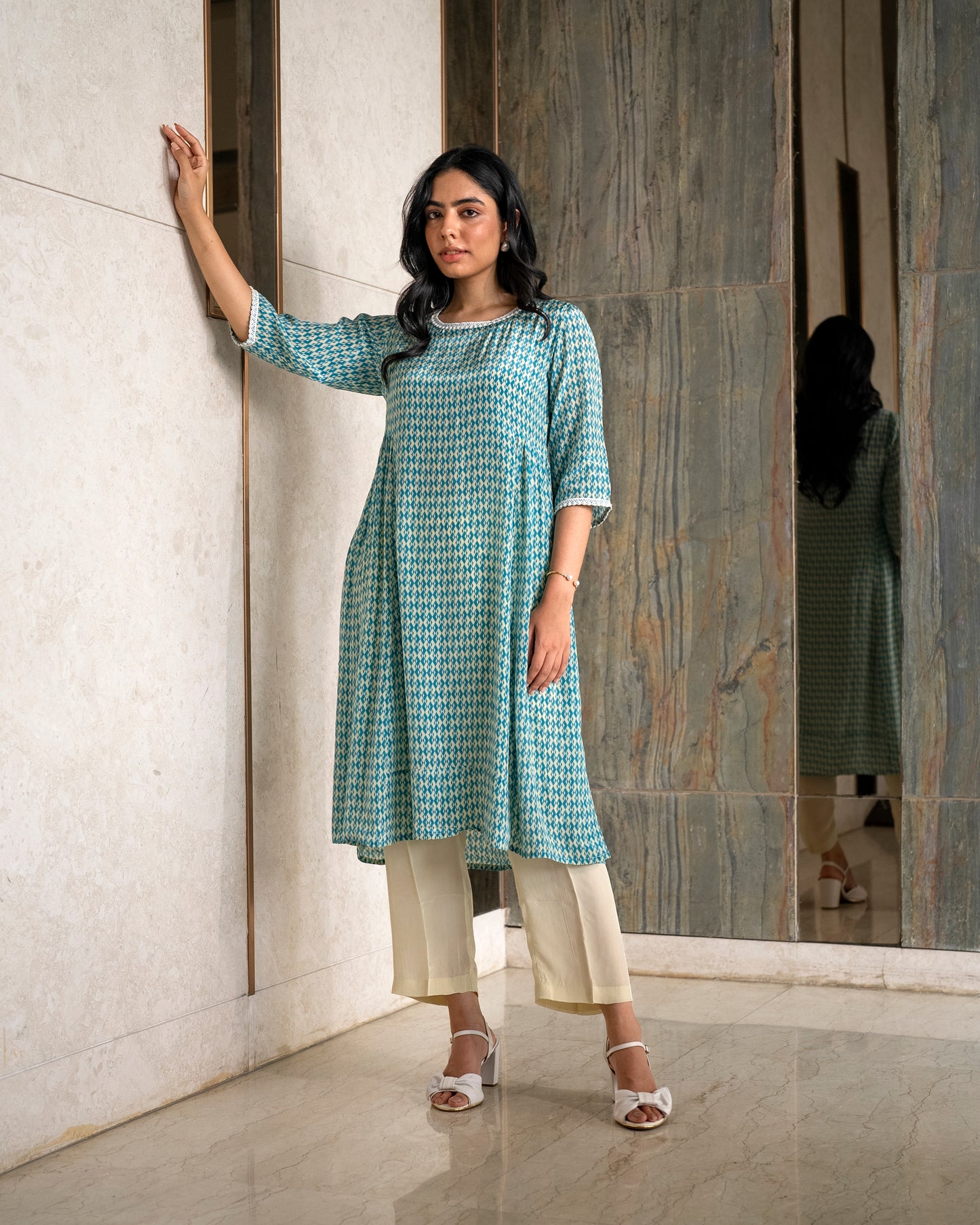 Printed Crepe Tunic Set - TURK