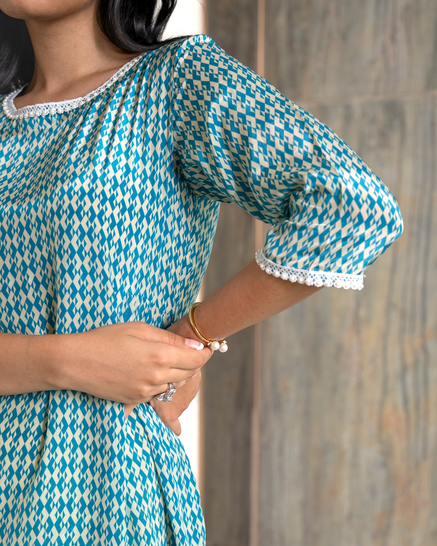 Printed Crepe Tunic Set - TURK