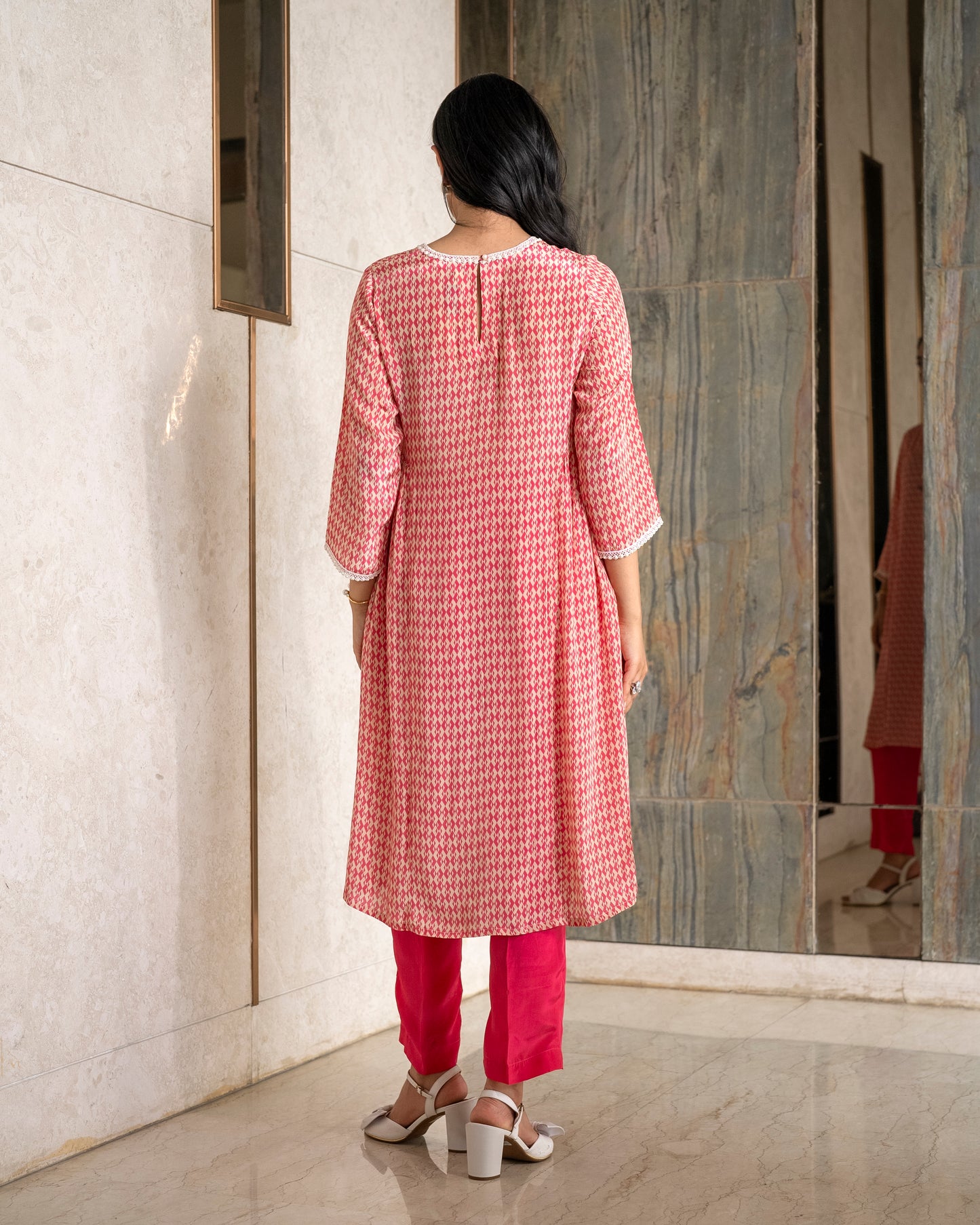 Printed Crepe Tunic Set - PINK