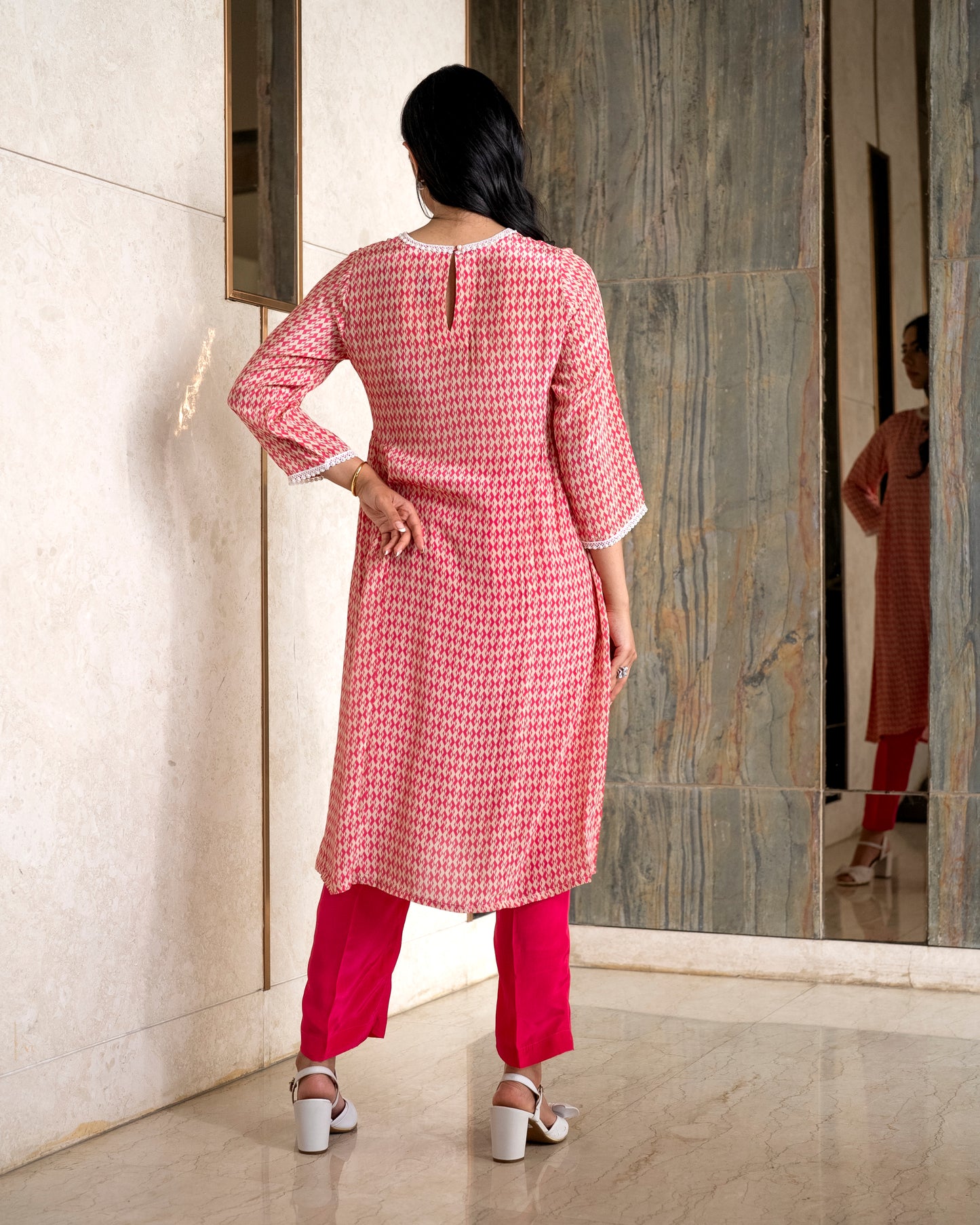 Printed Crepe Tunic Set - PINK